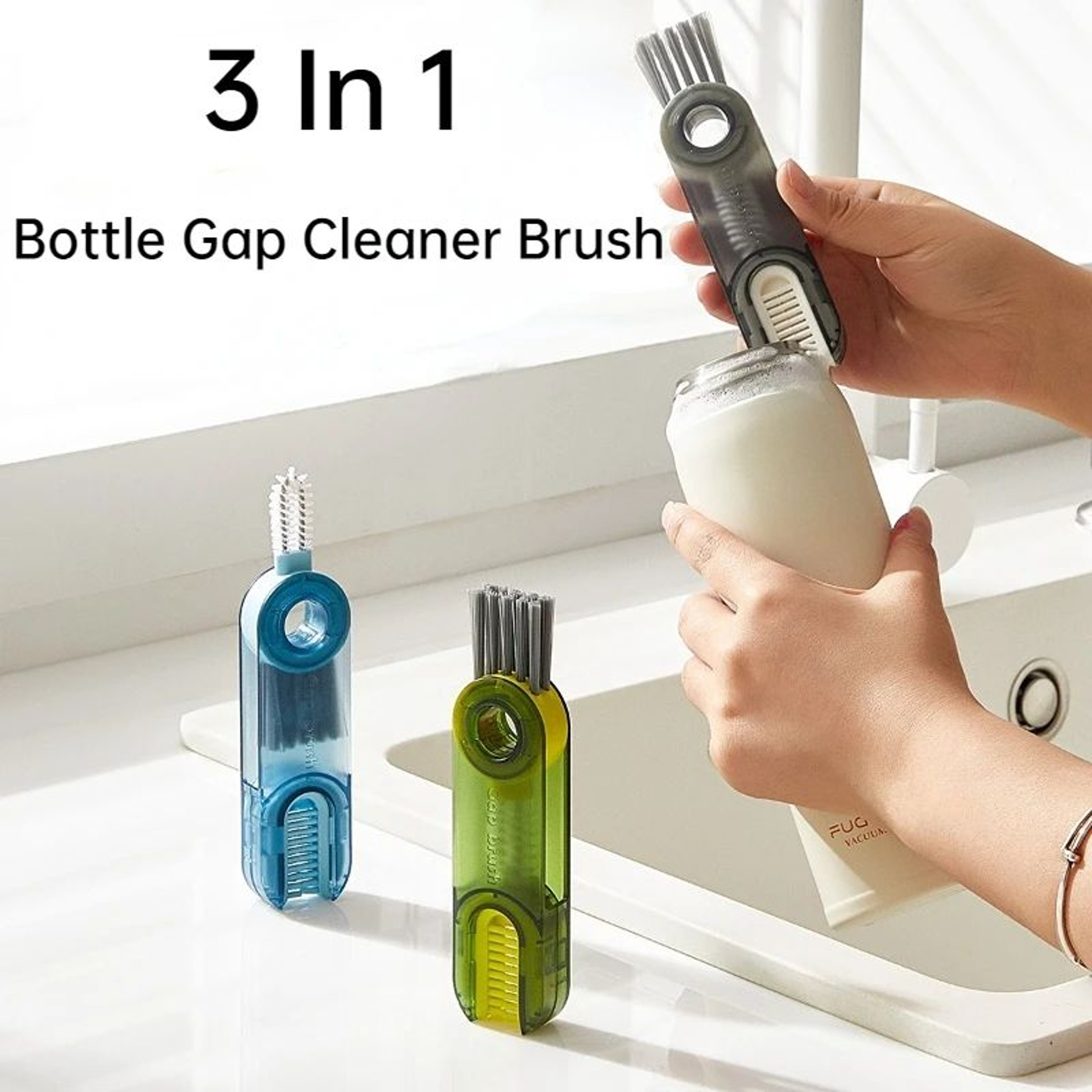 3in1 Bottle Gap Cleaner Brush  Multifunctional Silicone UShaped Cup  Lid Cleaning Tool 1