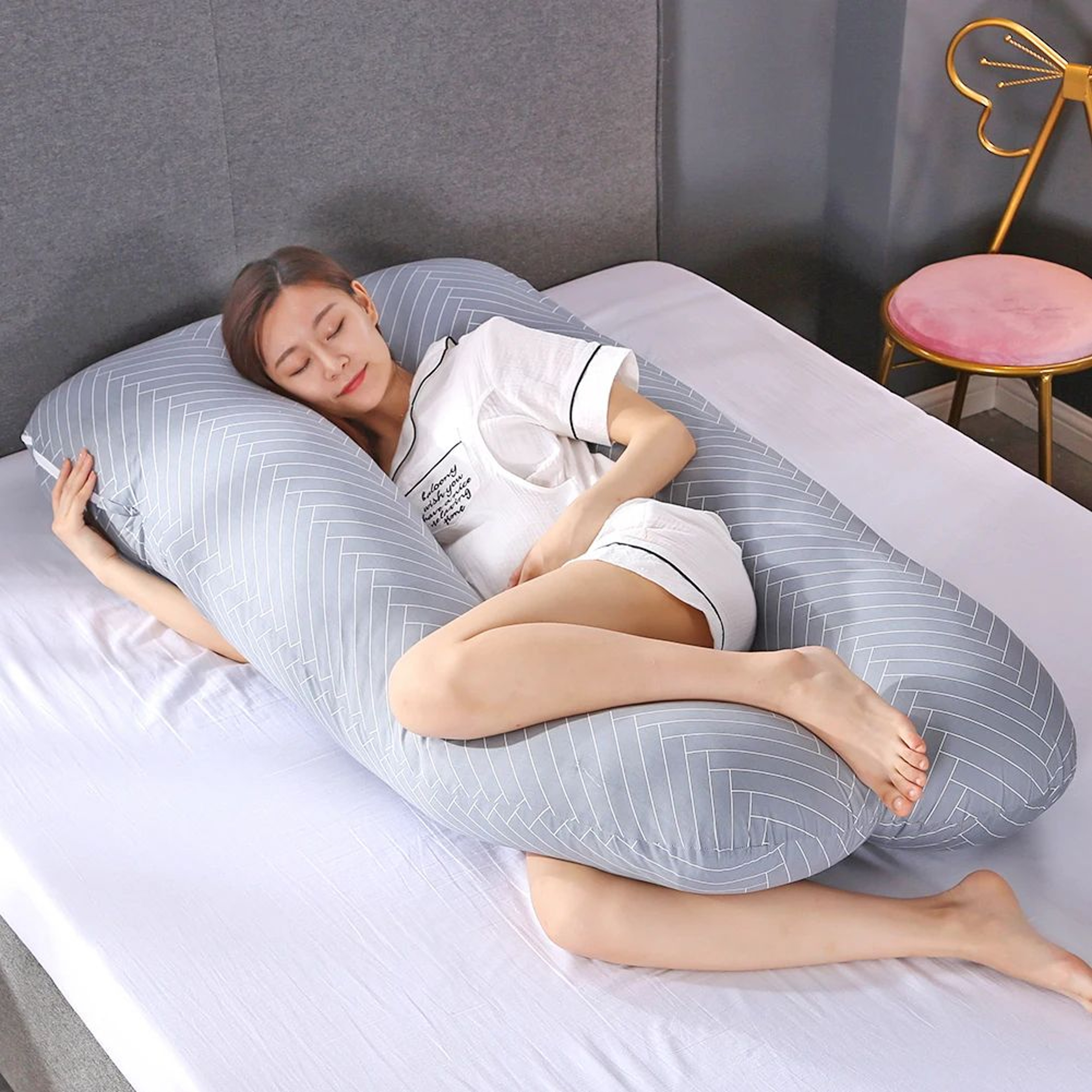 UShape Maternity Pillow Case  Pure Cotton Multifunction Pregnancy Body Pillow Cover 276 X 512 In 1