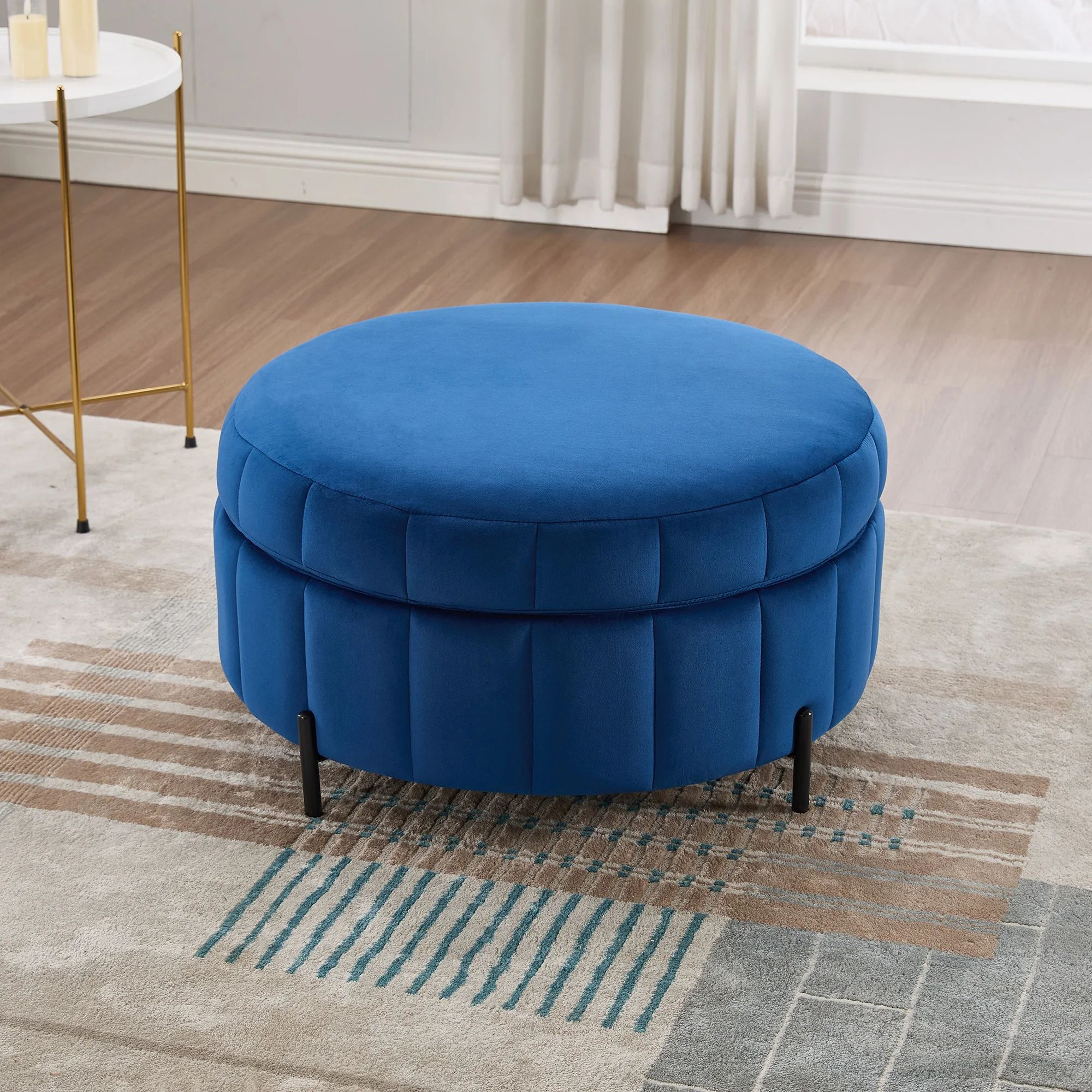 Wavesloop Velvet Pumpkin Round Storage Ottoman  Channel Tufted Upholstered Stool With Reversible Li 6