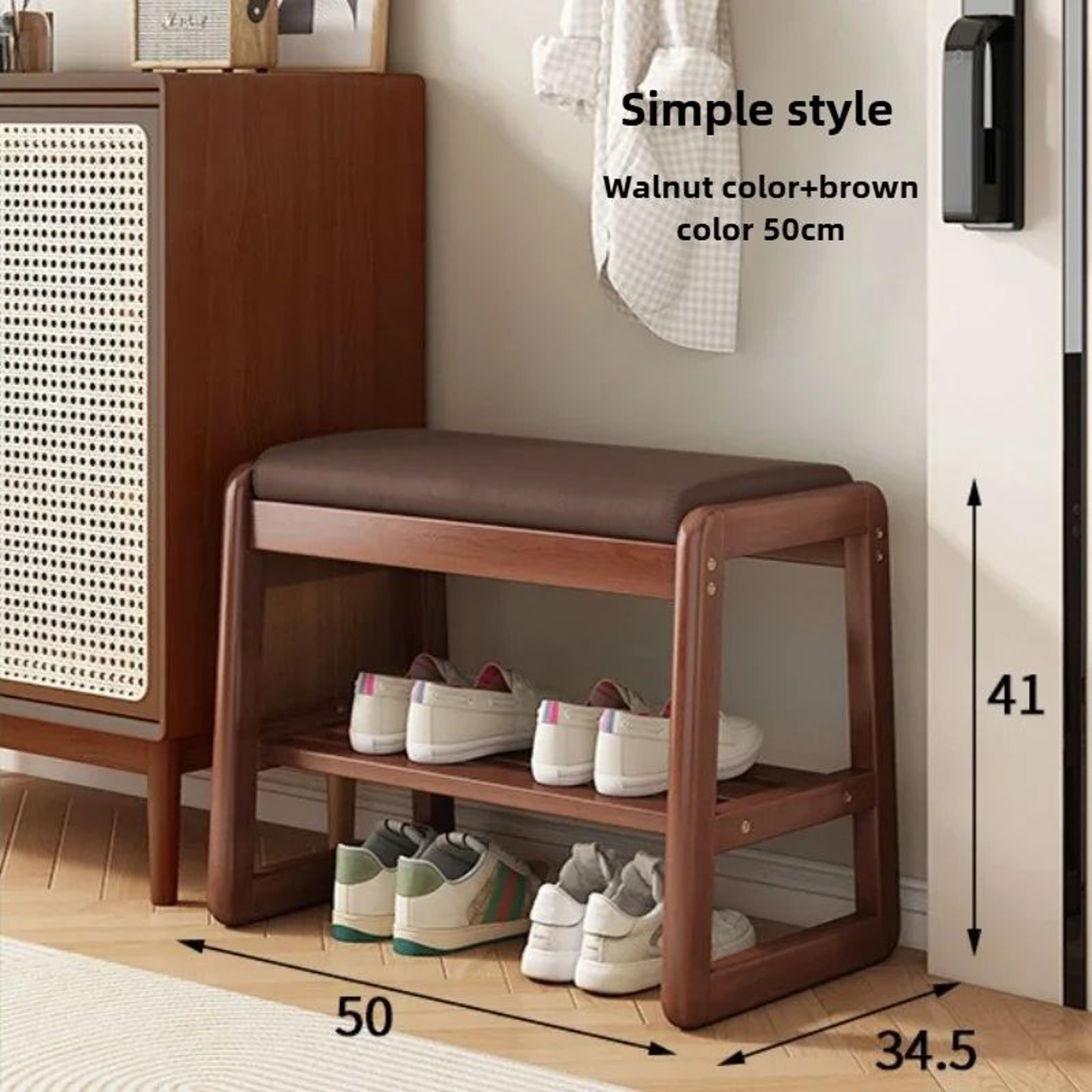 Teng Solid Wood Woven Shoe Bench  MultiLayer Entryway Shoe Changing Stool With Storage 21