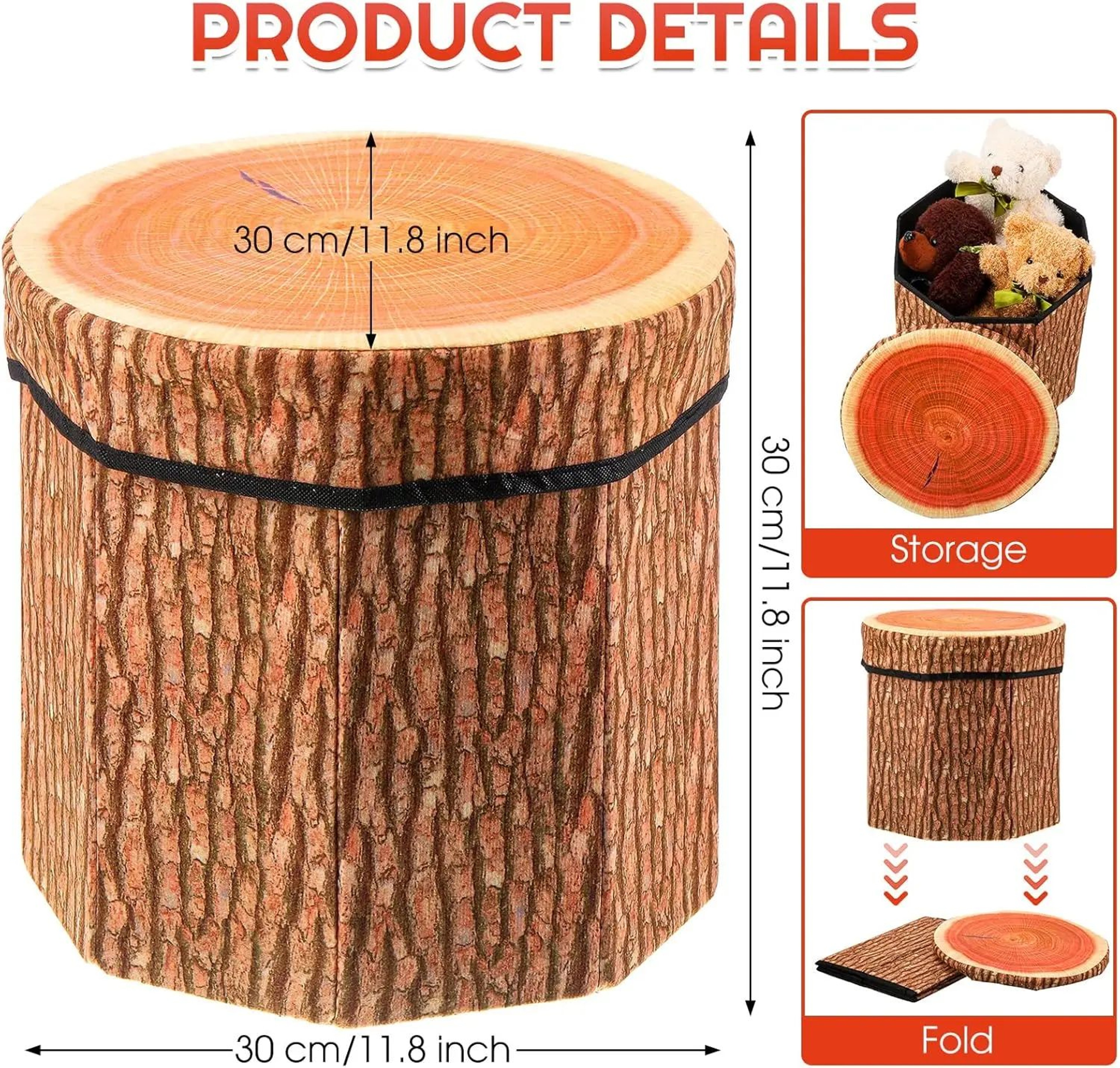 Rustic Tree Stump Folding Storage Ottoman  Collapsible Footrest Seat With Hidden Storage 4