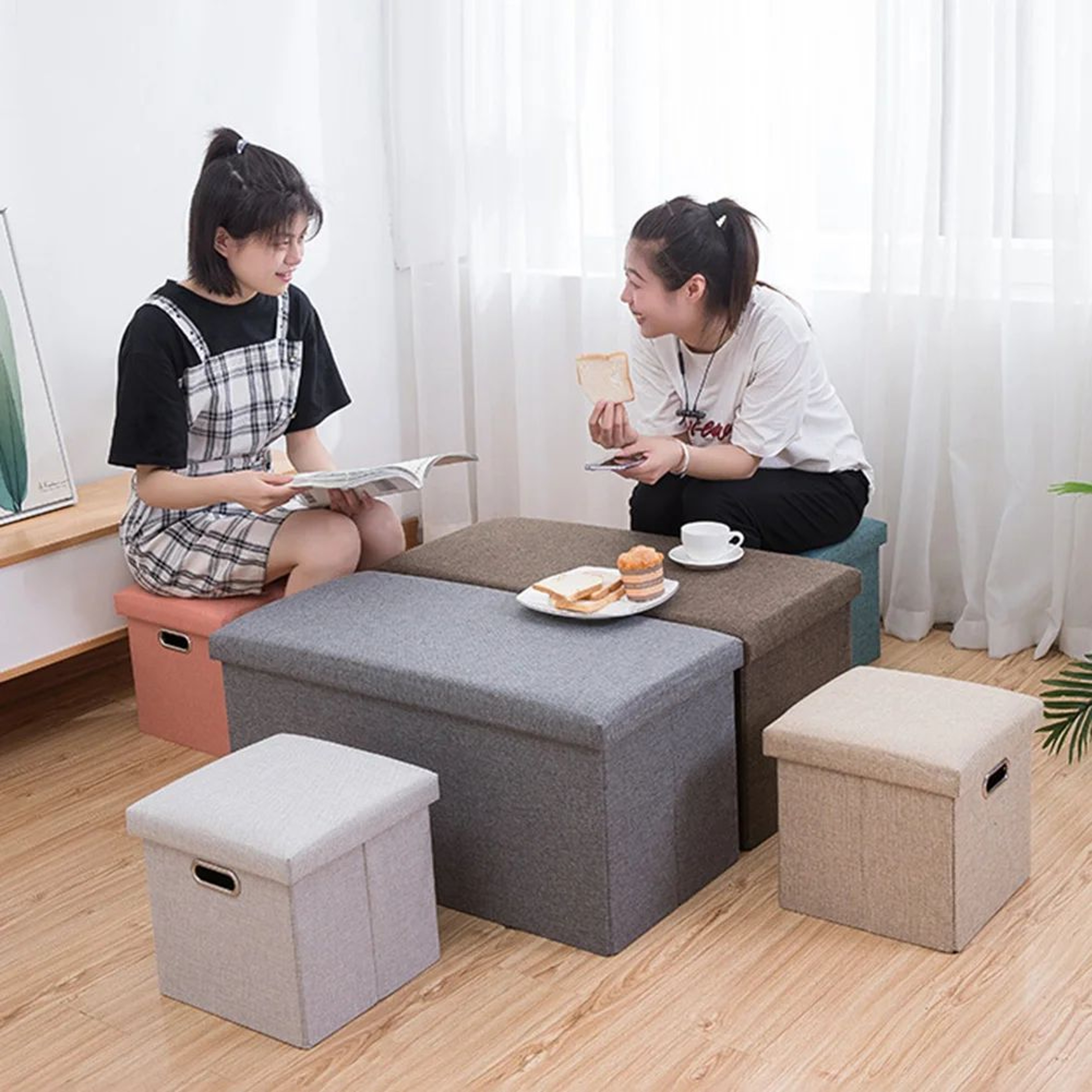 Folding Storage Ottoman Cube  Collapsible Footrest Stool With Padded Lid For Living Room  Dorm 3