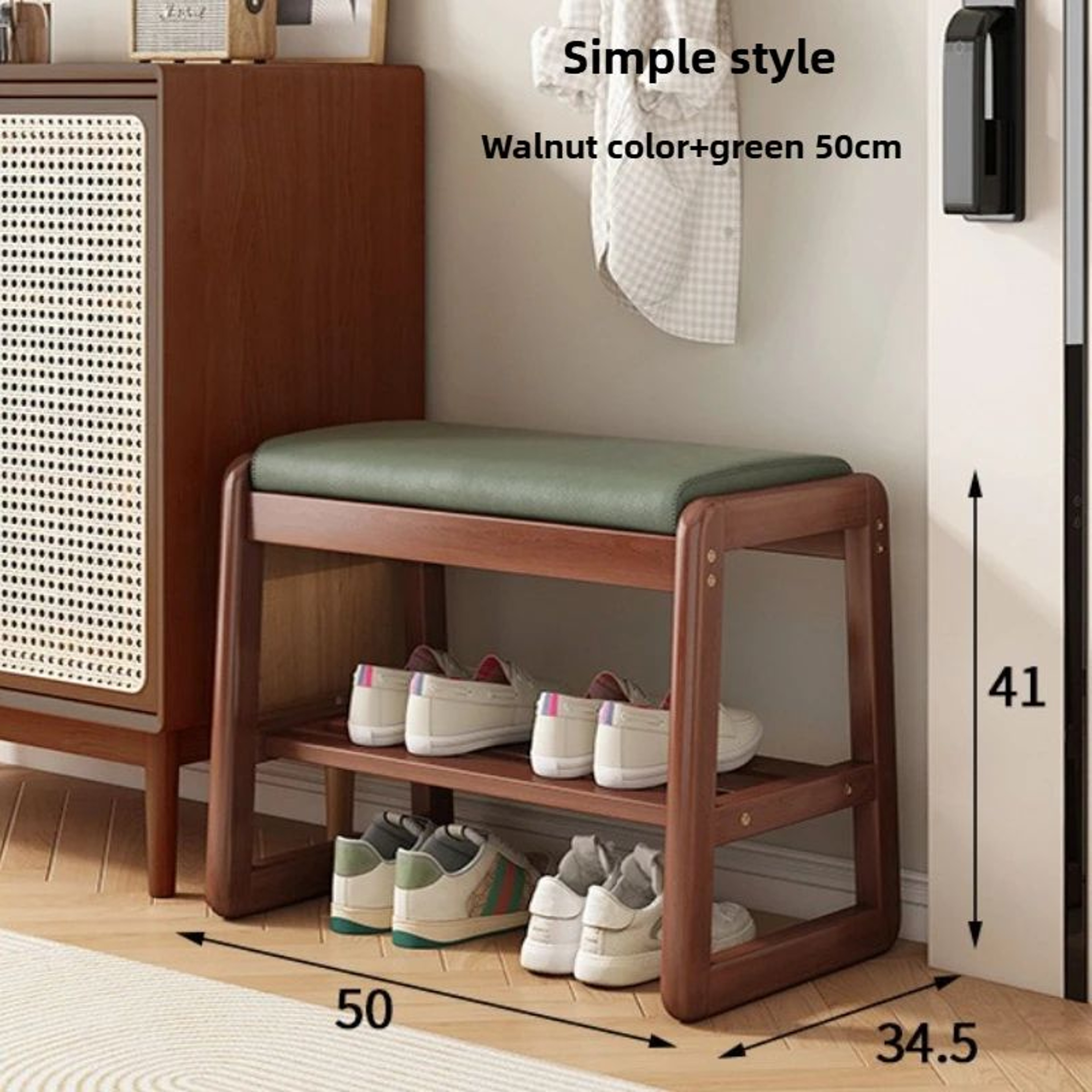 Rattan Woven Shoe Bench With Solid Wood Frame  Entryway MultiLayer Storage Stool 15