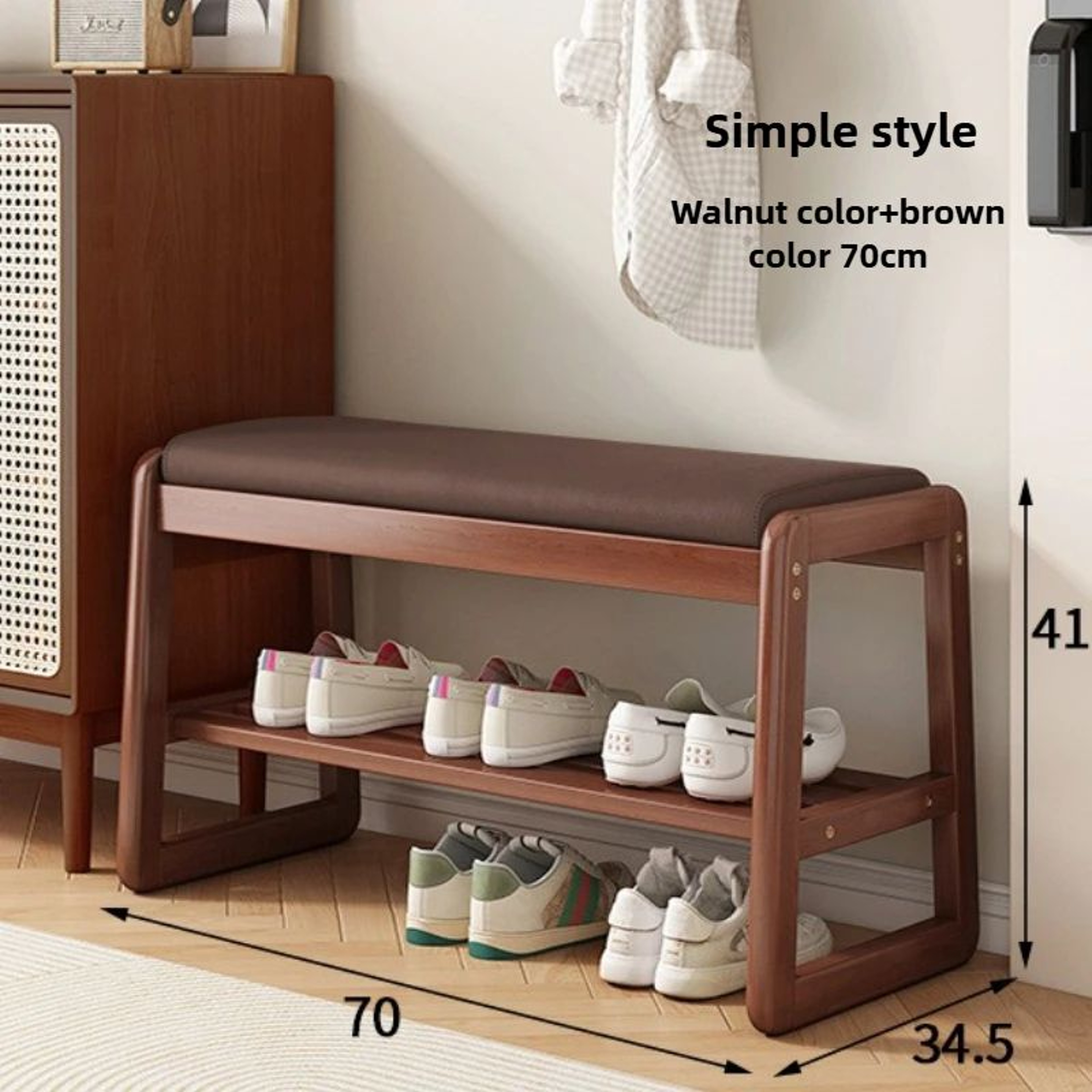 Rattan Woven Shoe Bench With Solid Wood Frame  Entryway MultiLayer Storage Stool 22