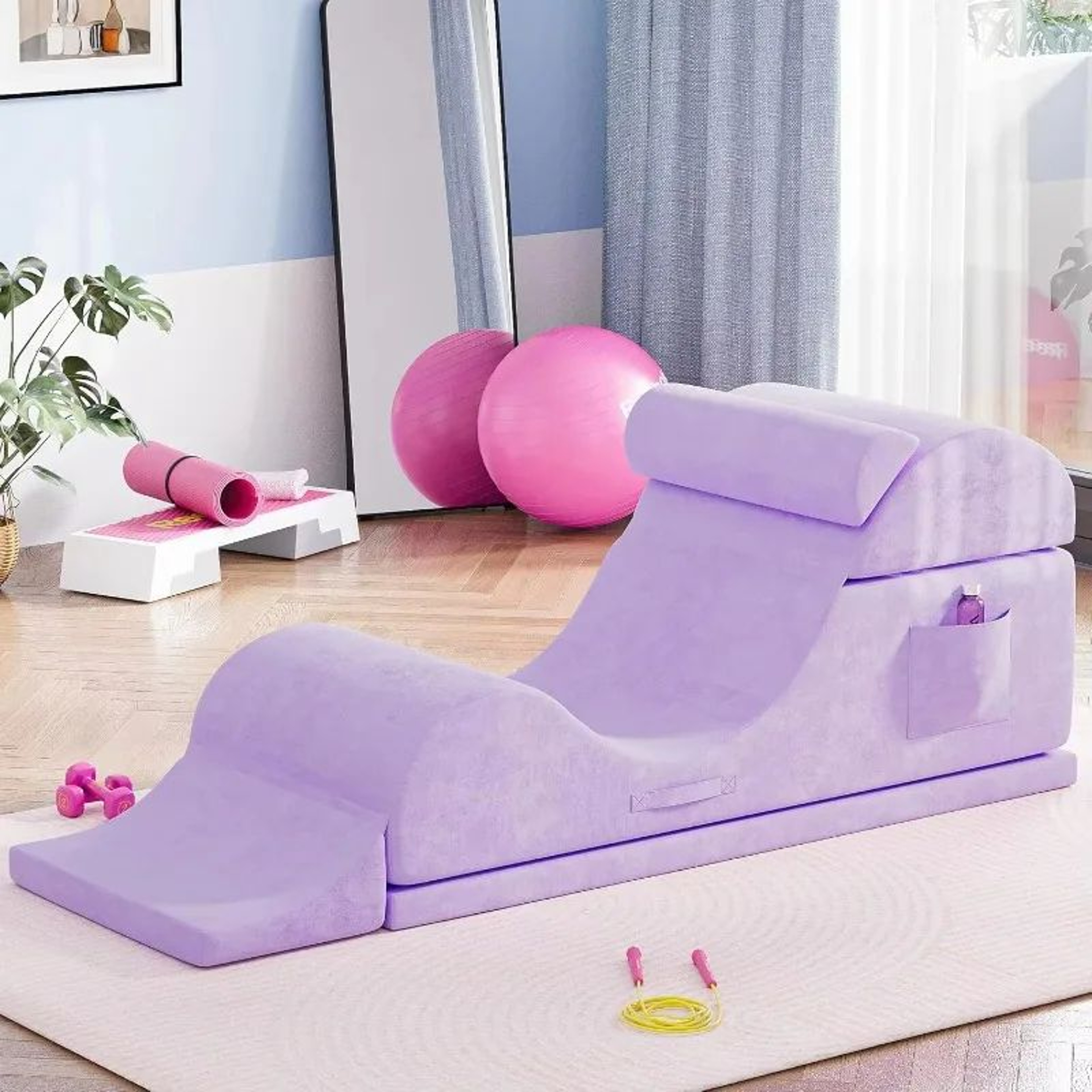 FlexLounge Convertible Yoga Chair  Ergonomic Foam Floor Seat With Waist Pillow  Side Pouch 2