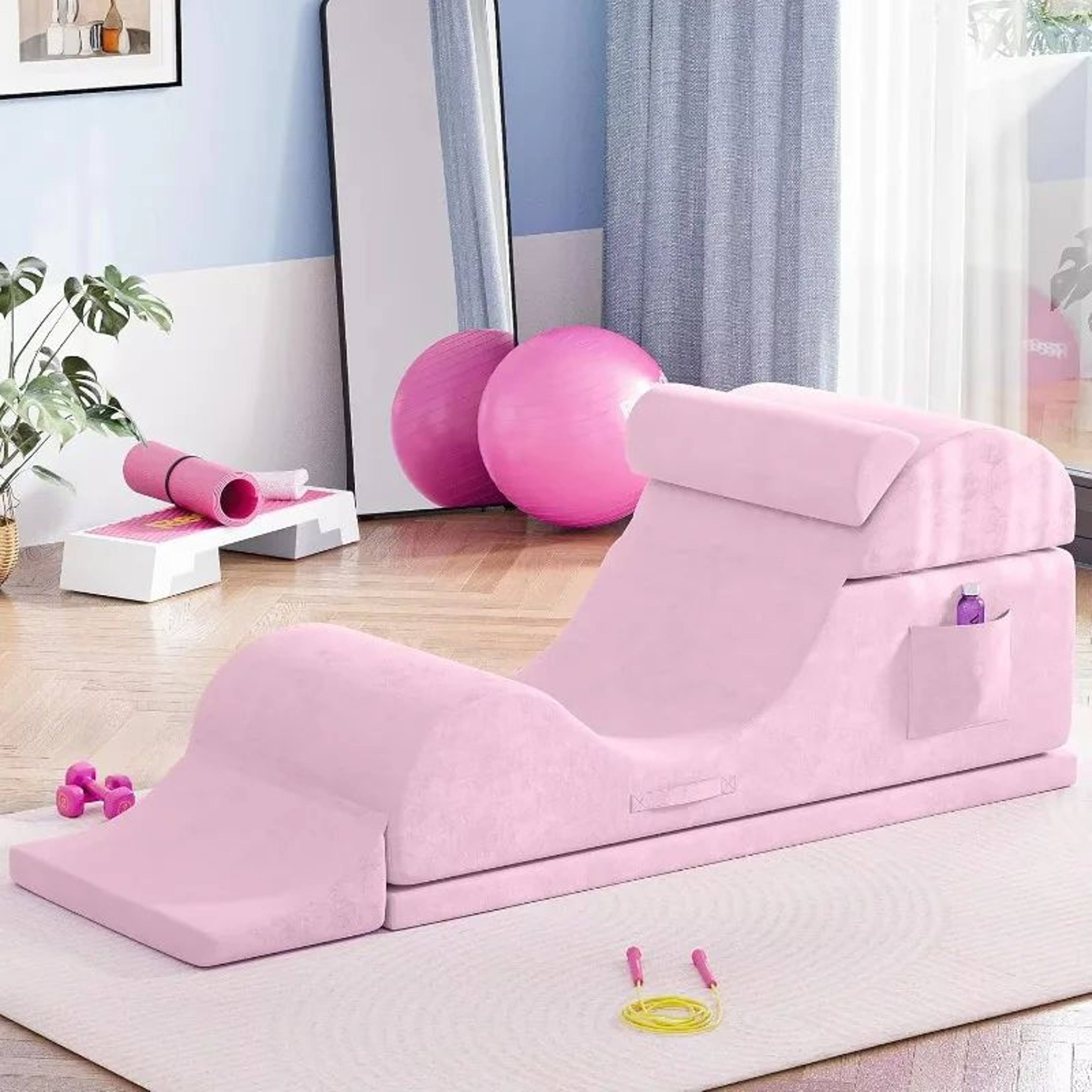 FlexLounge Convertible Yoga Chair  Ergonomic Foam Floor Seat With Waist Pillow  Side Pouch 3