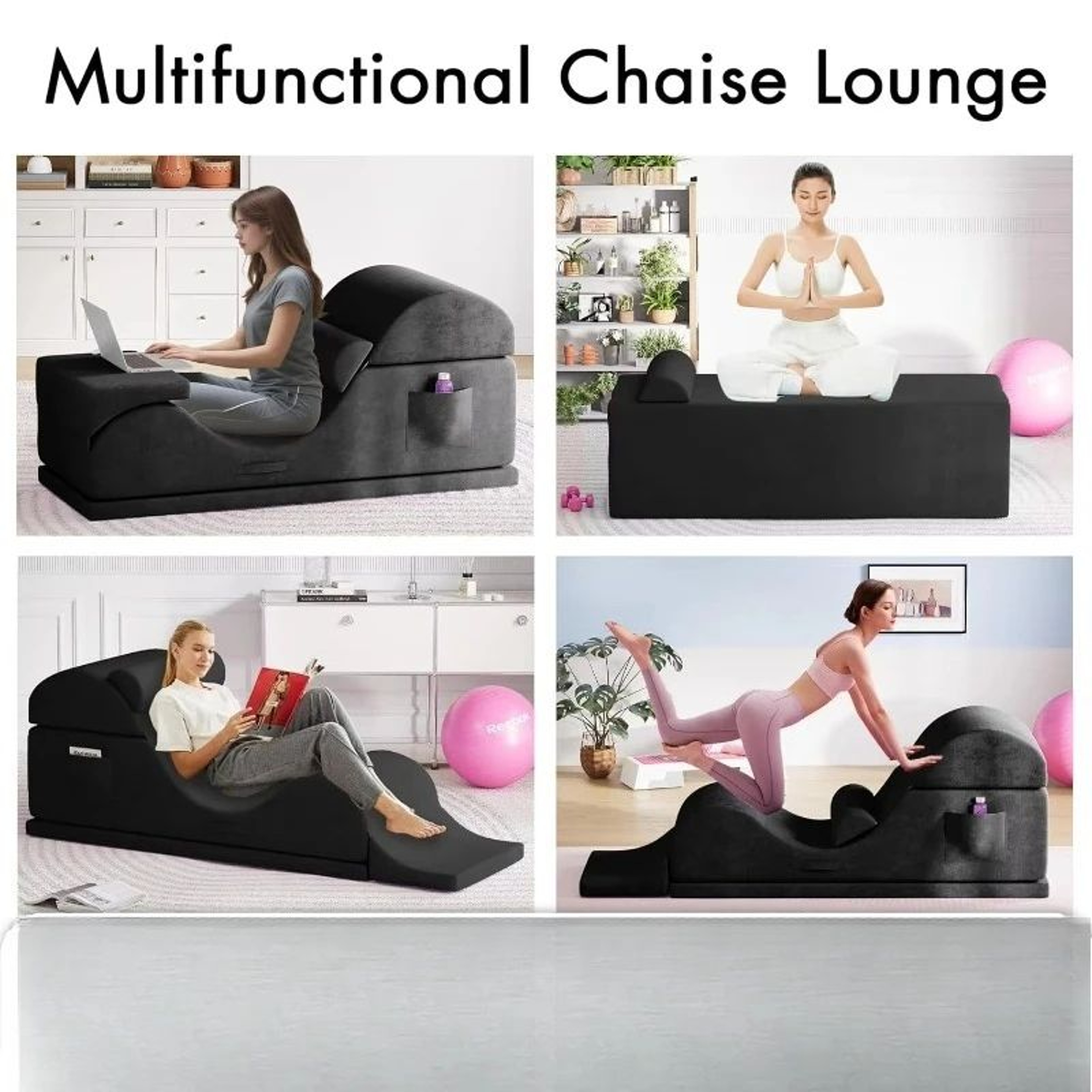FlexLounge Convertible Yoga Chair  Ergonomic Foam Floor Seat With Waist Pillow  Side Pouch 5