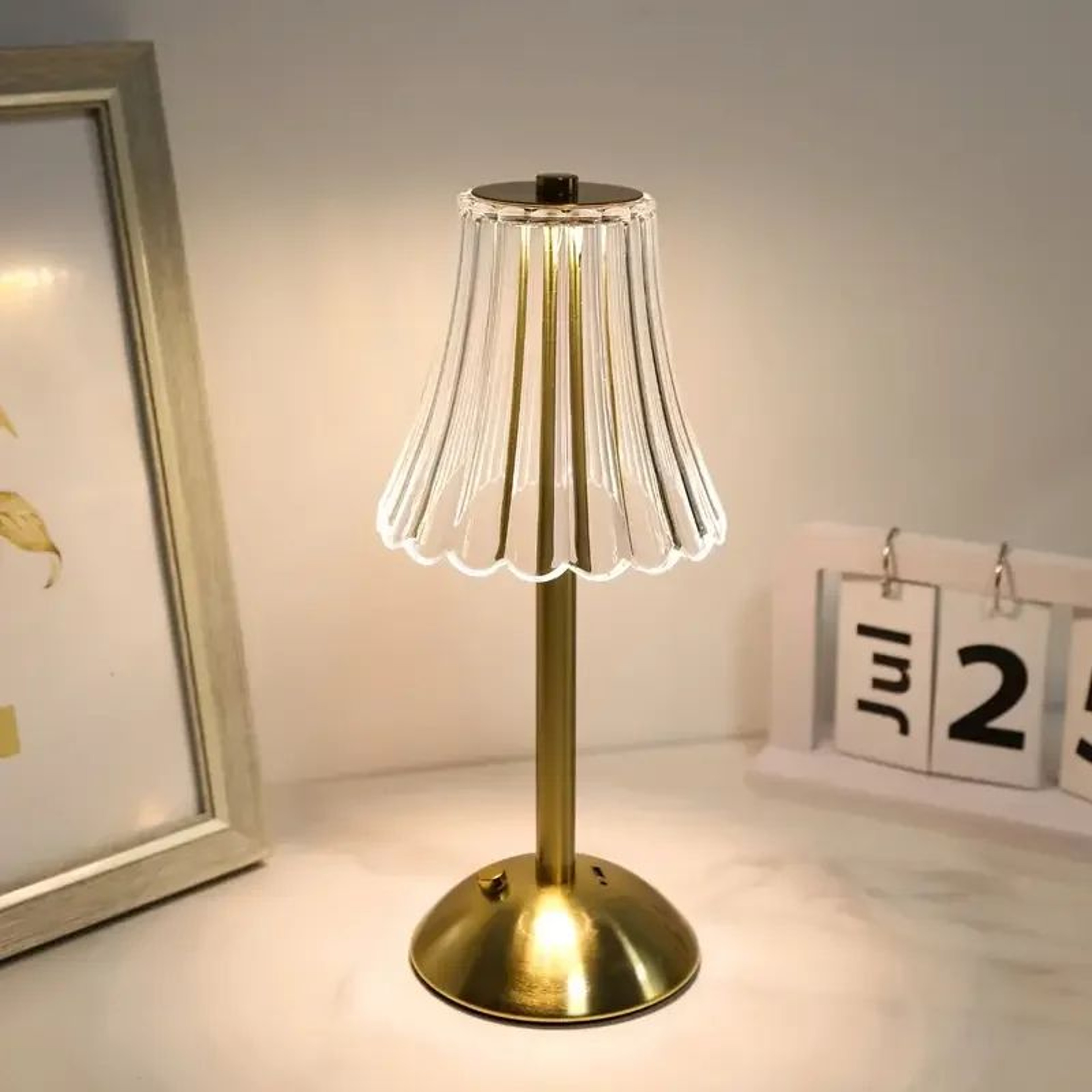 Modern Crystal LED Touch Desk Lamp  Rechargeable Gold Cordless Decorative Light 6