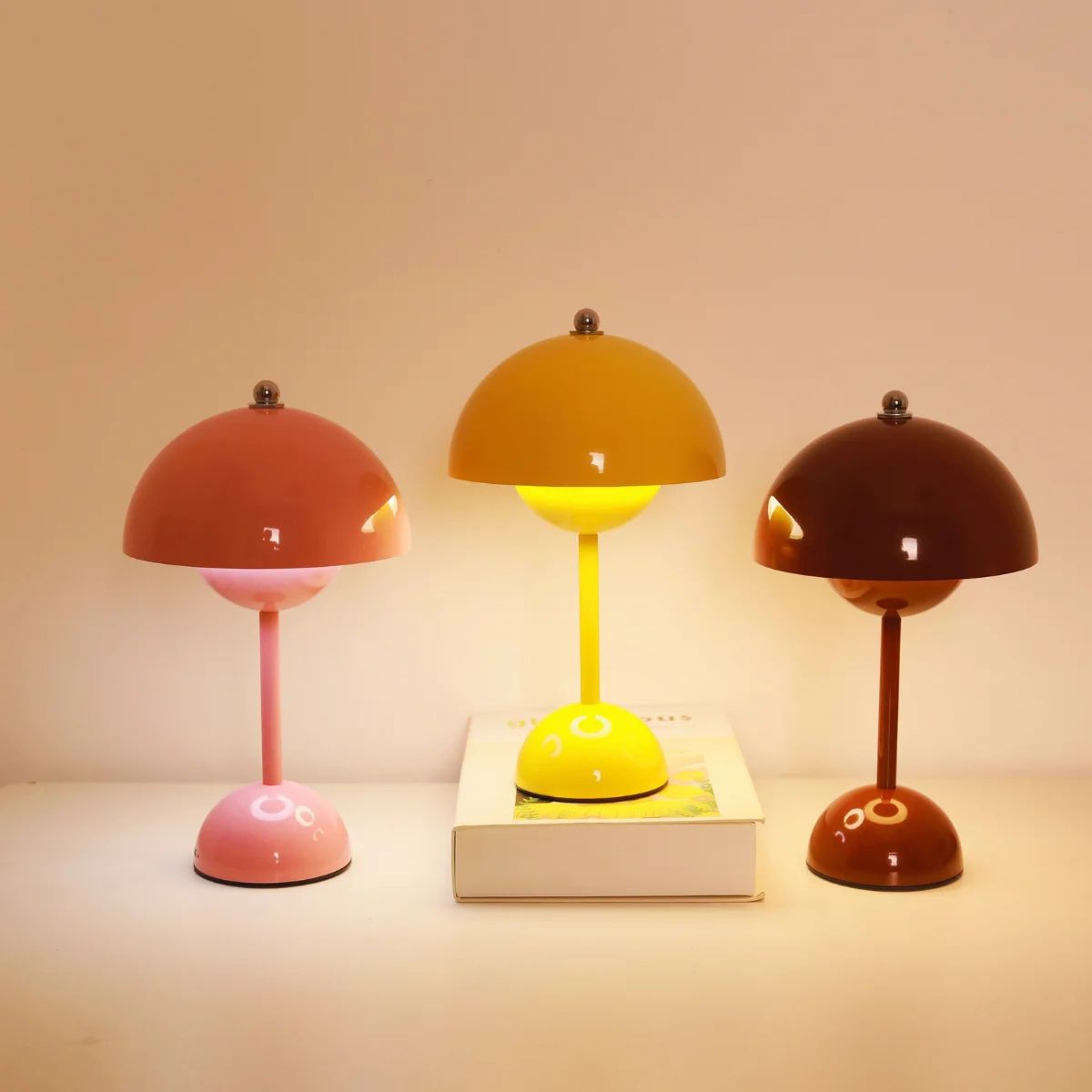 USB Rechargeable LED Flower Bud Touch Lamp  3Color Dimmable Bedside Table Light 0