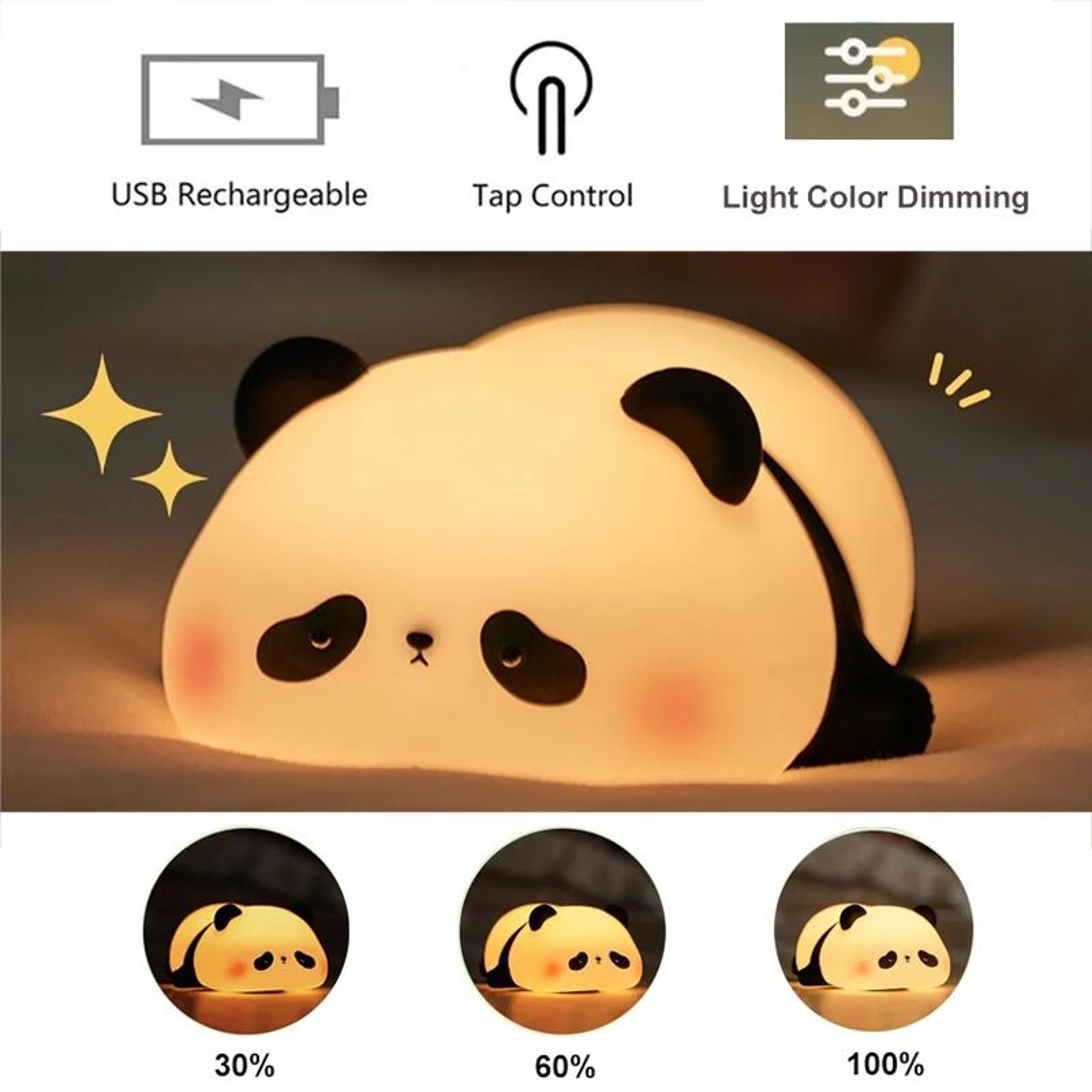 Cute Panda Silicone Rechargeable Night Light  Touch Sensor Dimmable LED Bedside Lamp For Kids 2