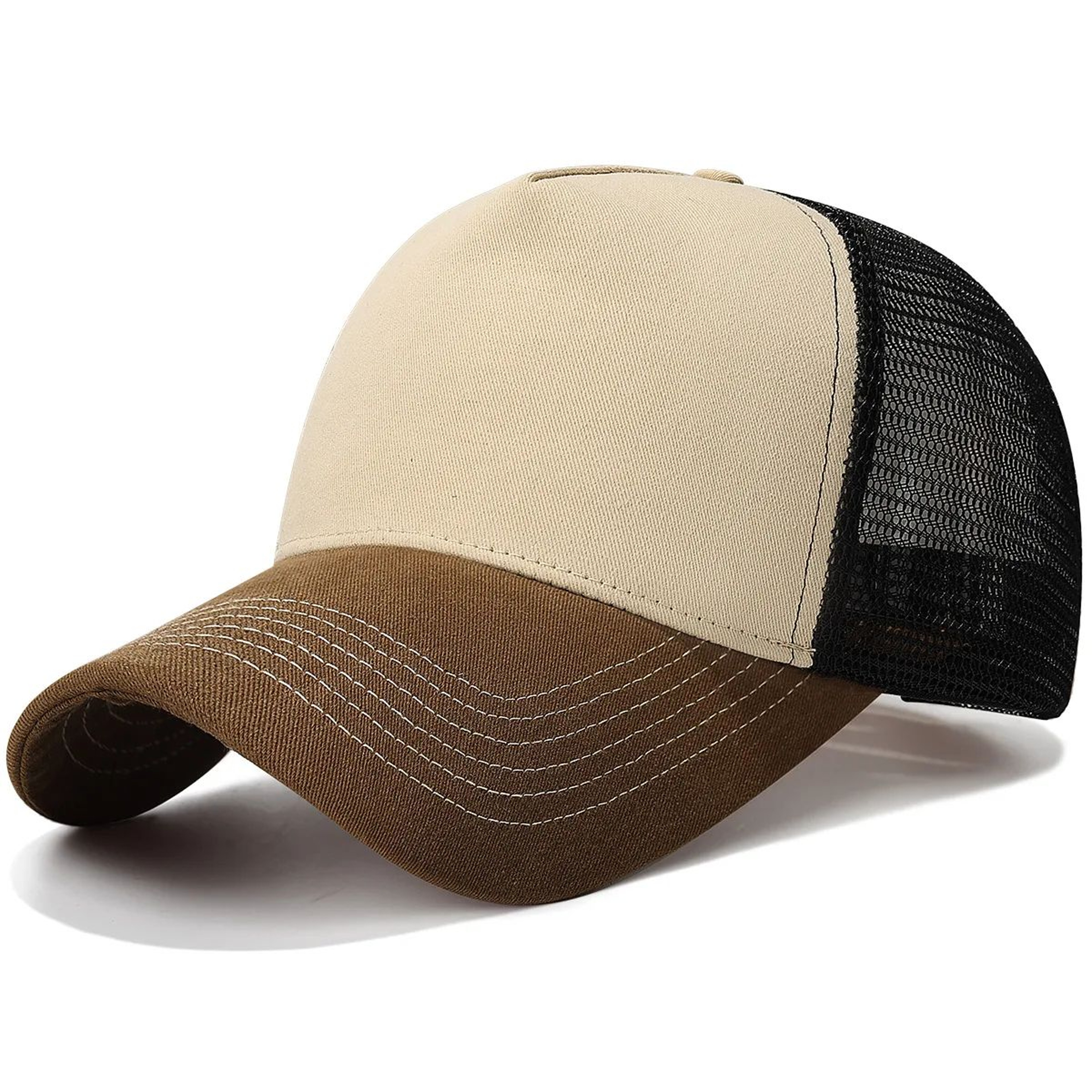 ColorBlock Mesh Trucker Baseball Cap  Breathable FivePanel Adjustable Snapback Hat 6