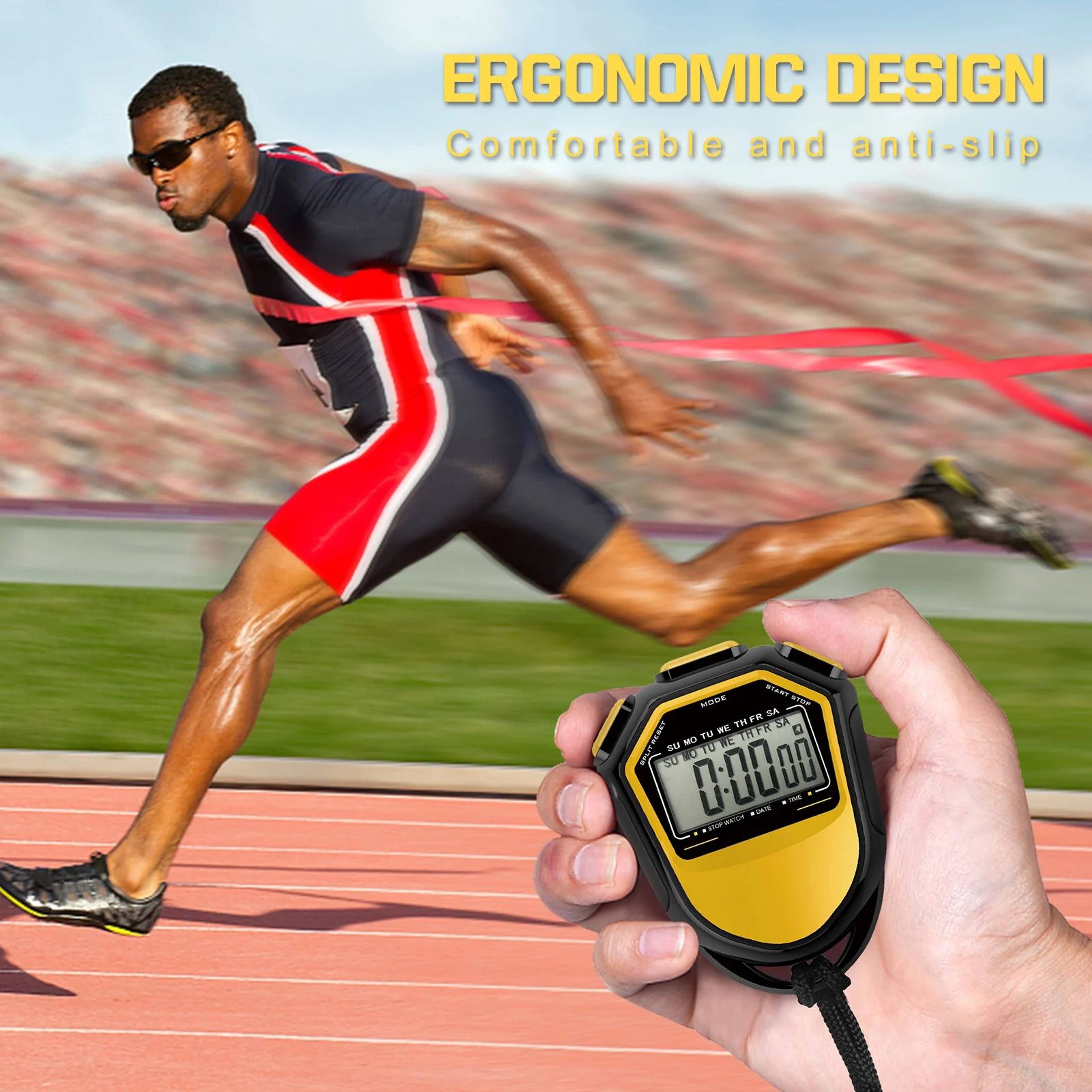 Digital Sports Stopwatch With Large LCD Display  Waterproof Handheld Timer For Training 2