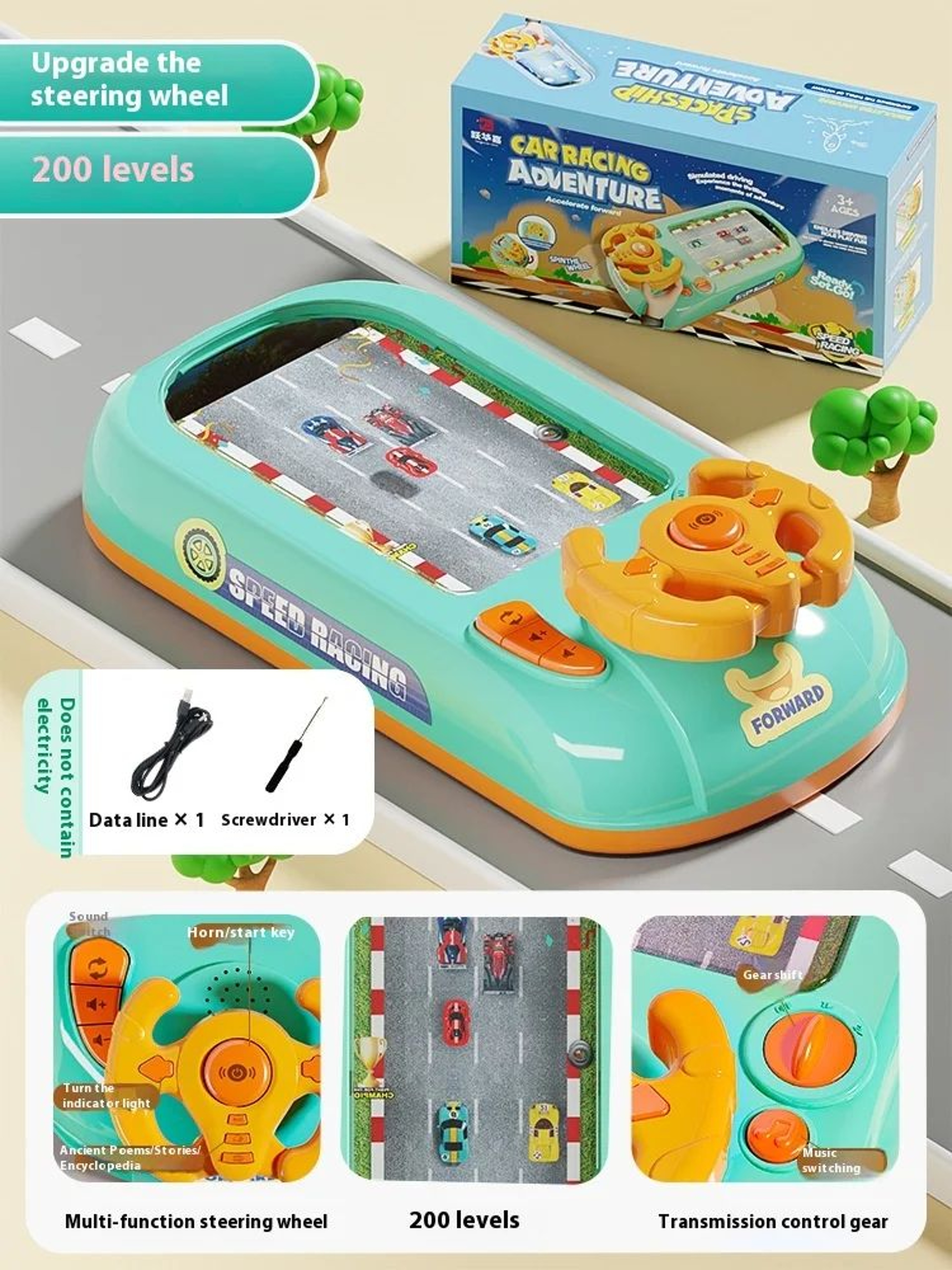 Interactive Kids Steering Wheel Racing Simulator Toy With Sound  Lights Driving Game Console For Ch 10