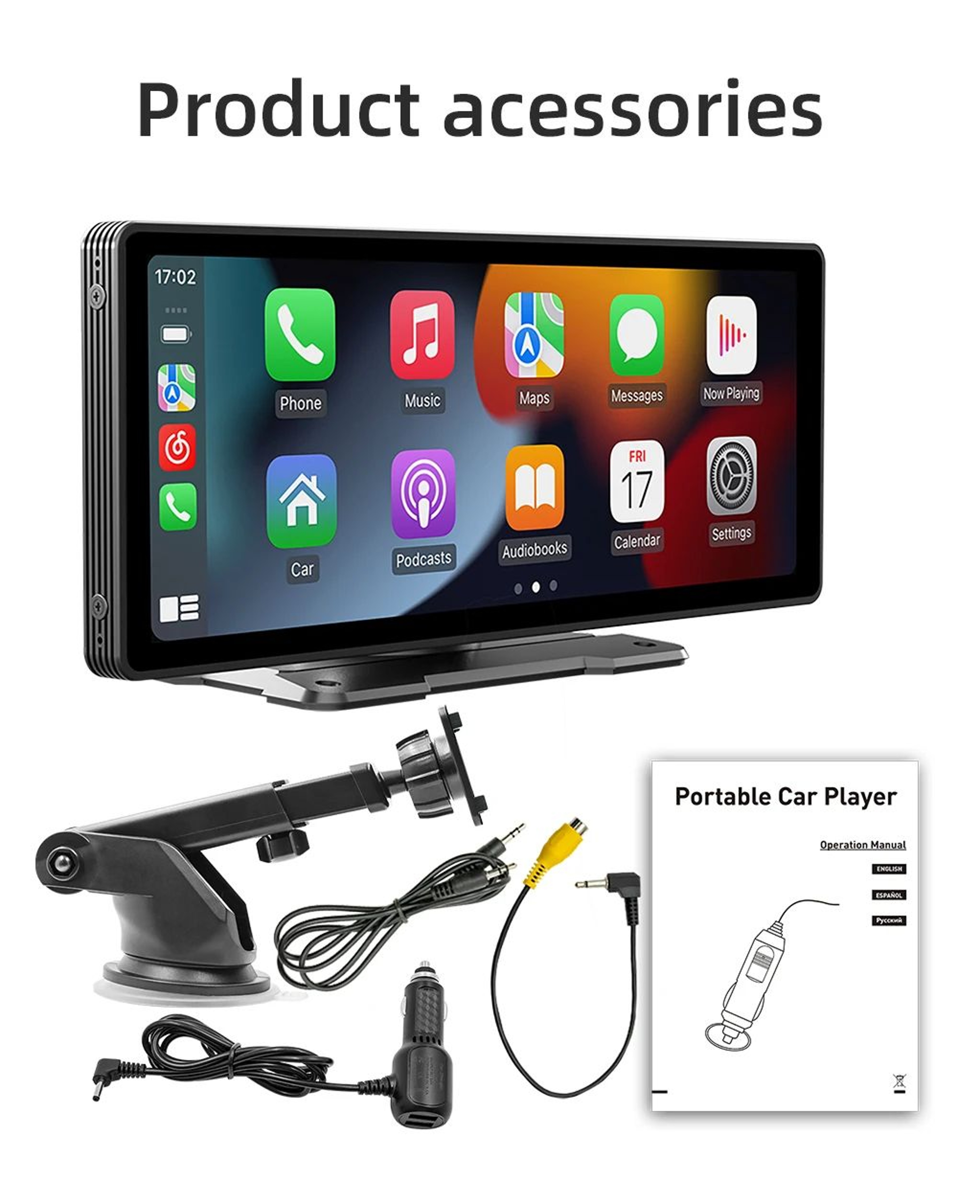 BQCC 1026in Portable Wireless CarPlay  Android Auto Screen  HD Touchscreen Car Stereo With Backup C 3