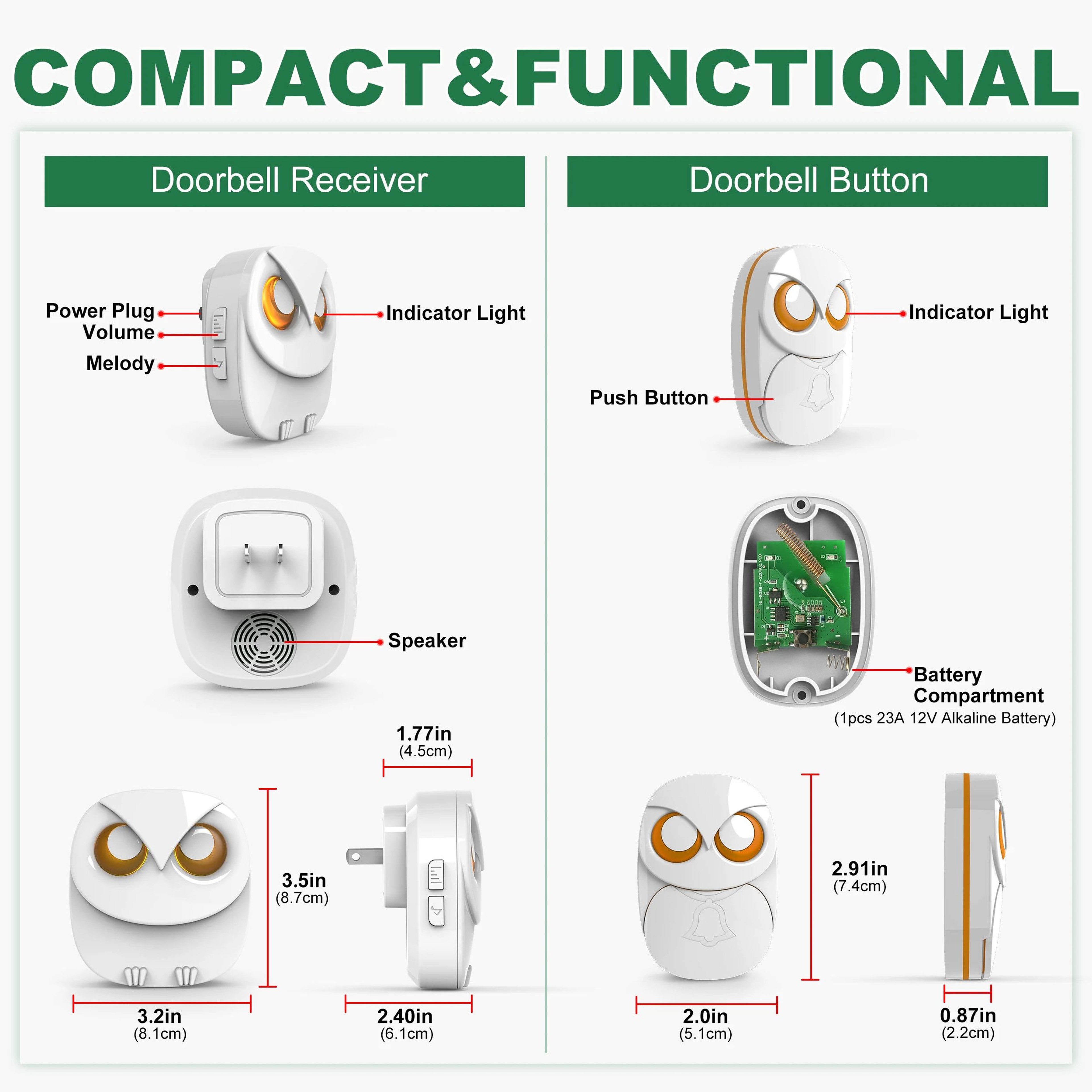 HTZSAFE Wireless Doorbell Chime System  1000 Ft Long Range Waterproof Door Bell With 2 Push Buttons 1