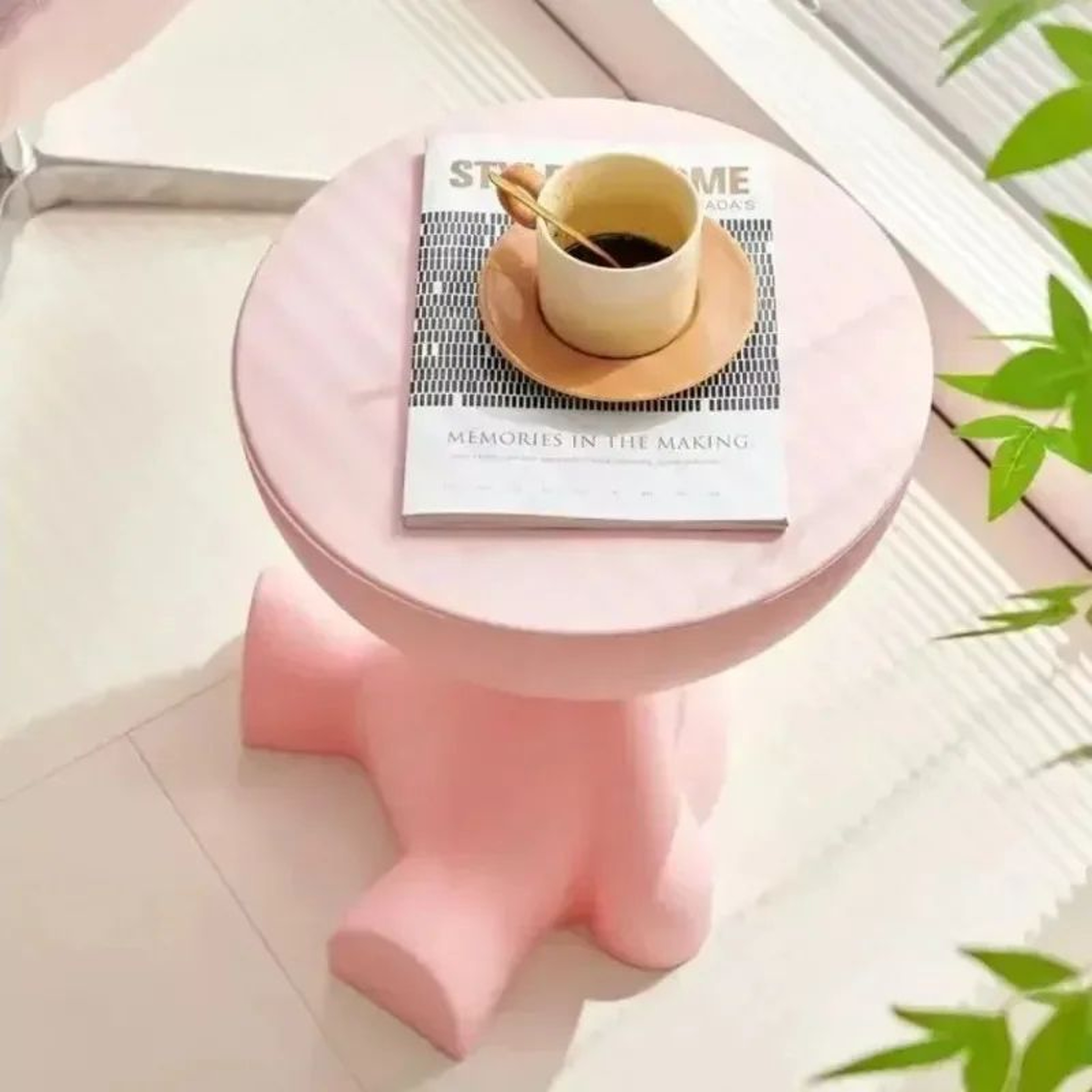 Modern Cream Round Side Table  Minimalist Sofa  Bedside Accent Coffee Table 2