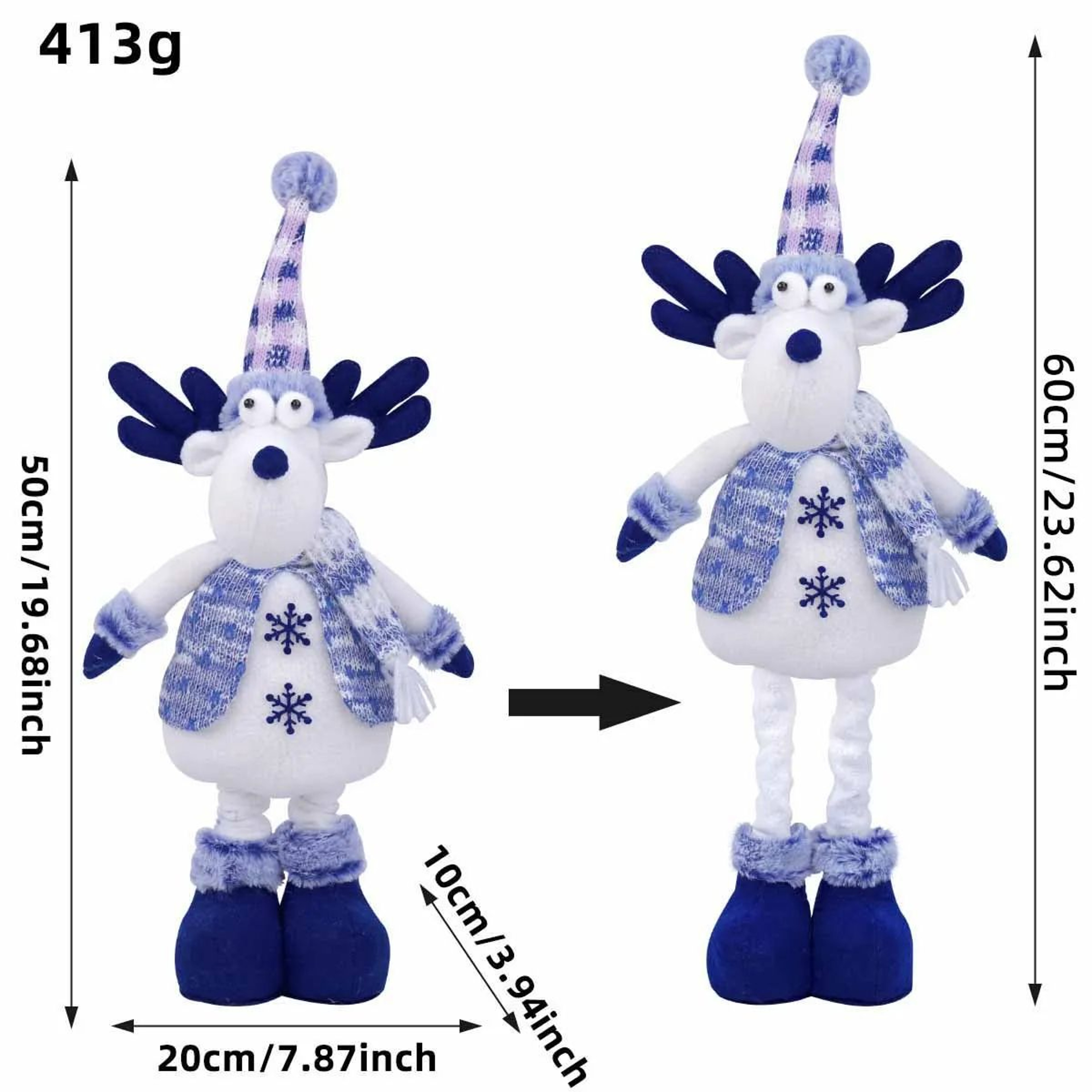 Nordic Blue Christmas Plush Hanging Dolls  Stretchy Santa Reindeer  Snowman Tree Ornaments 6