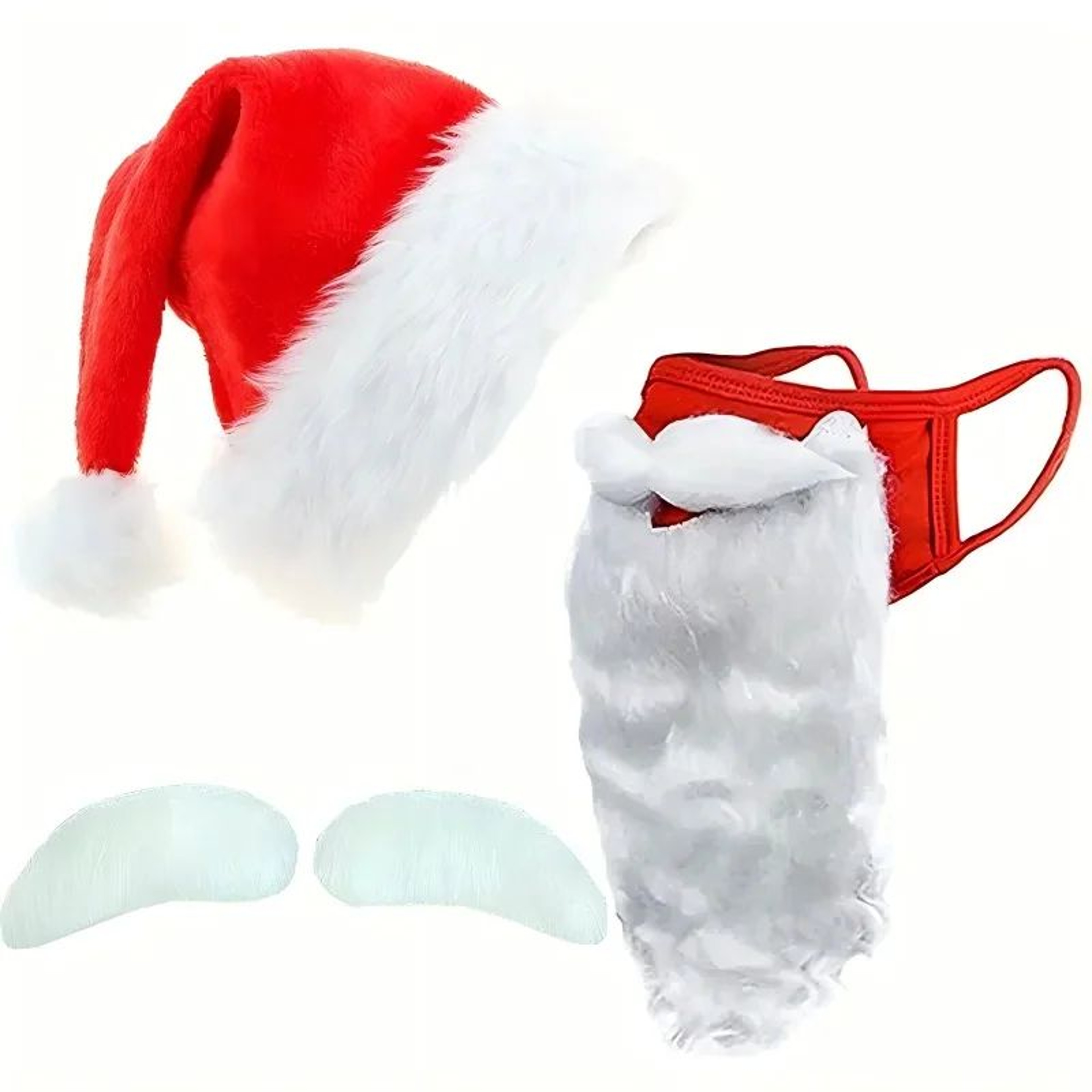 Santa Claus Beard Mask Costume Prop  Red  White Christmas Holiday Prank Mask 1
