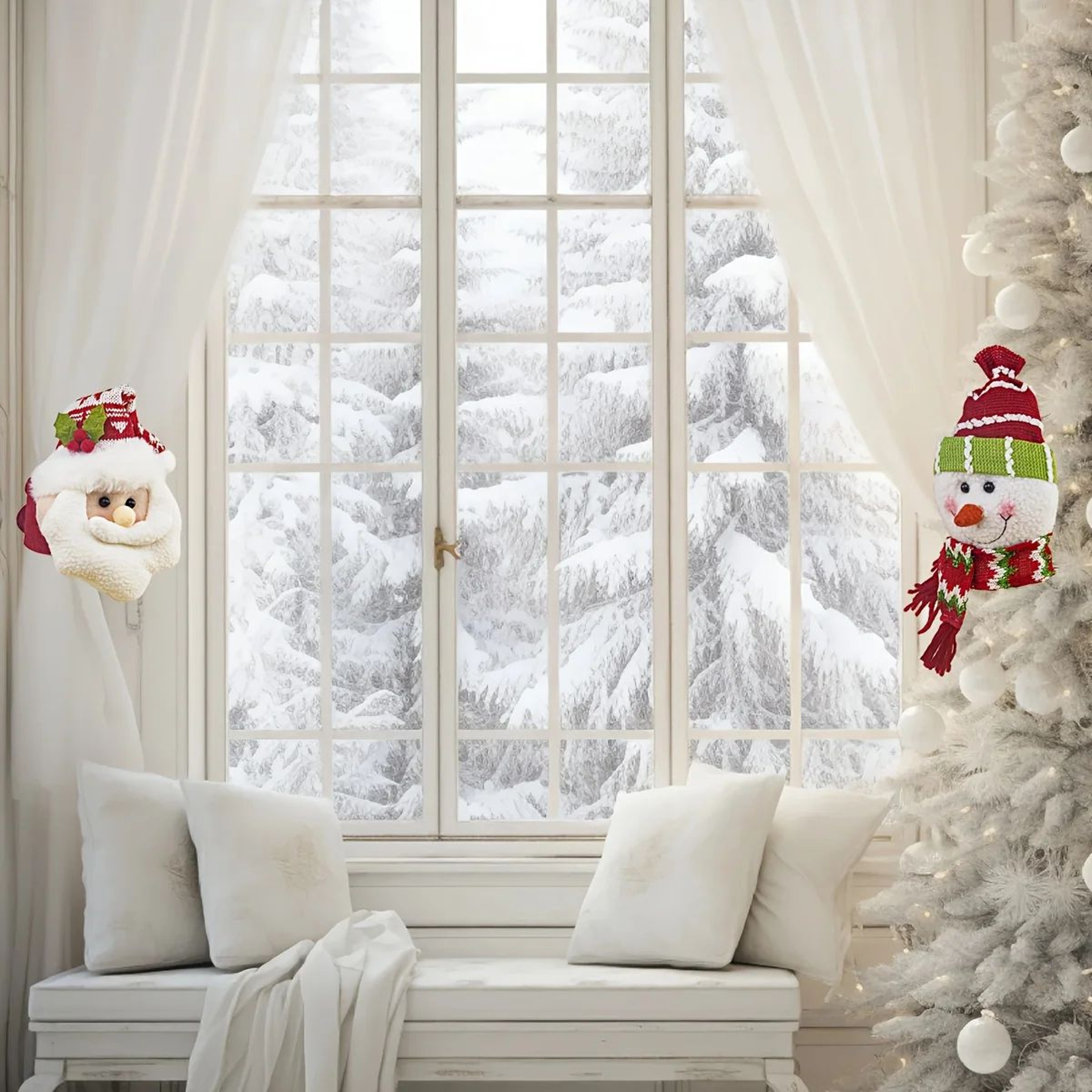 Christmas Curtain Clips Hooks  Santa  Snowman Retro Plaid Window Decoration 2