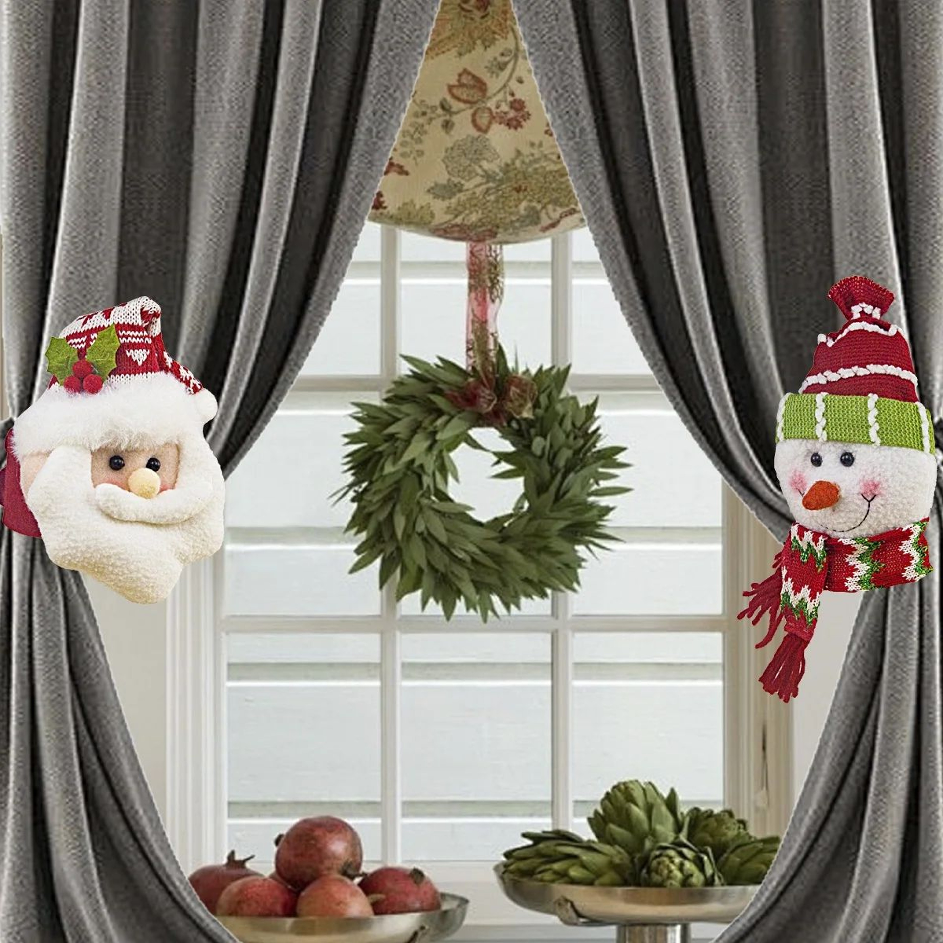 Christmas Curtain Clips Hooks  Santa  Snowman Retro Plaid Window Decoration 3
