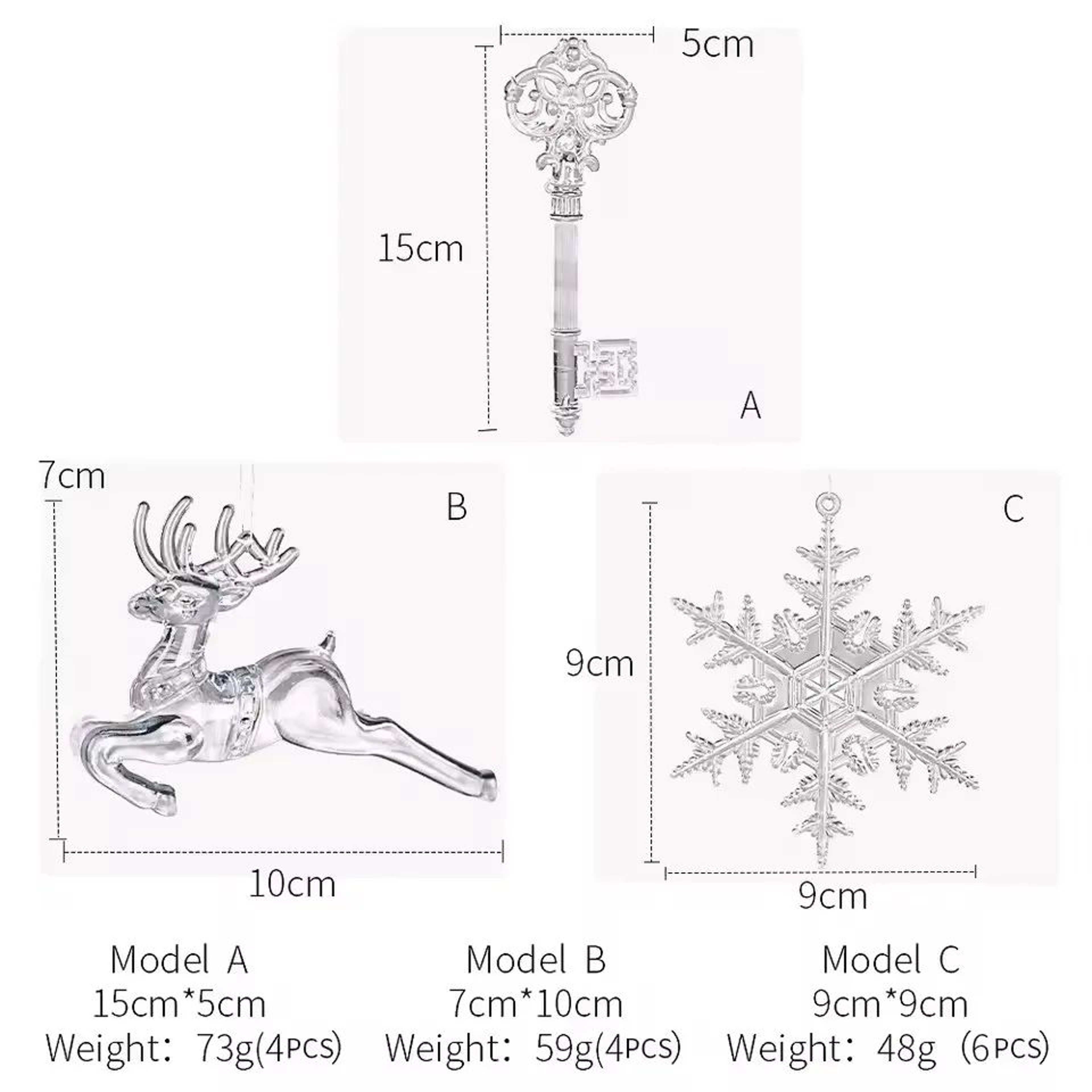 Transparent Acrylic Christmas Ornaments Set  Deer Snowflake  Tree Hanging Holiday Decor 4