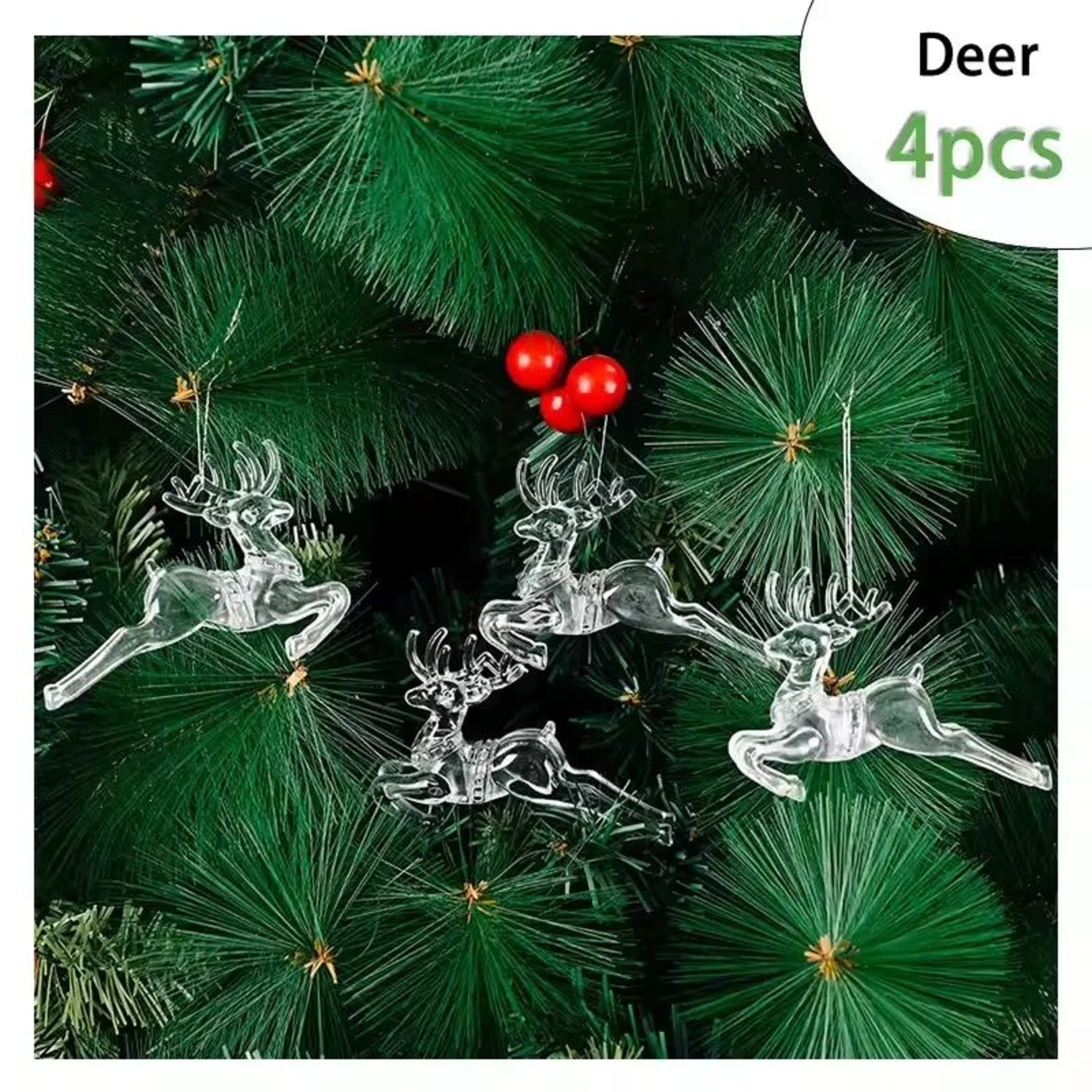 Transparent Acrylic Christmas Ornaments Set  Deer Snowflake  Tree Hanging Holiday Decor 7