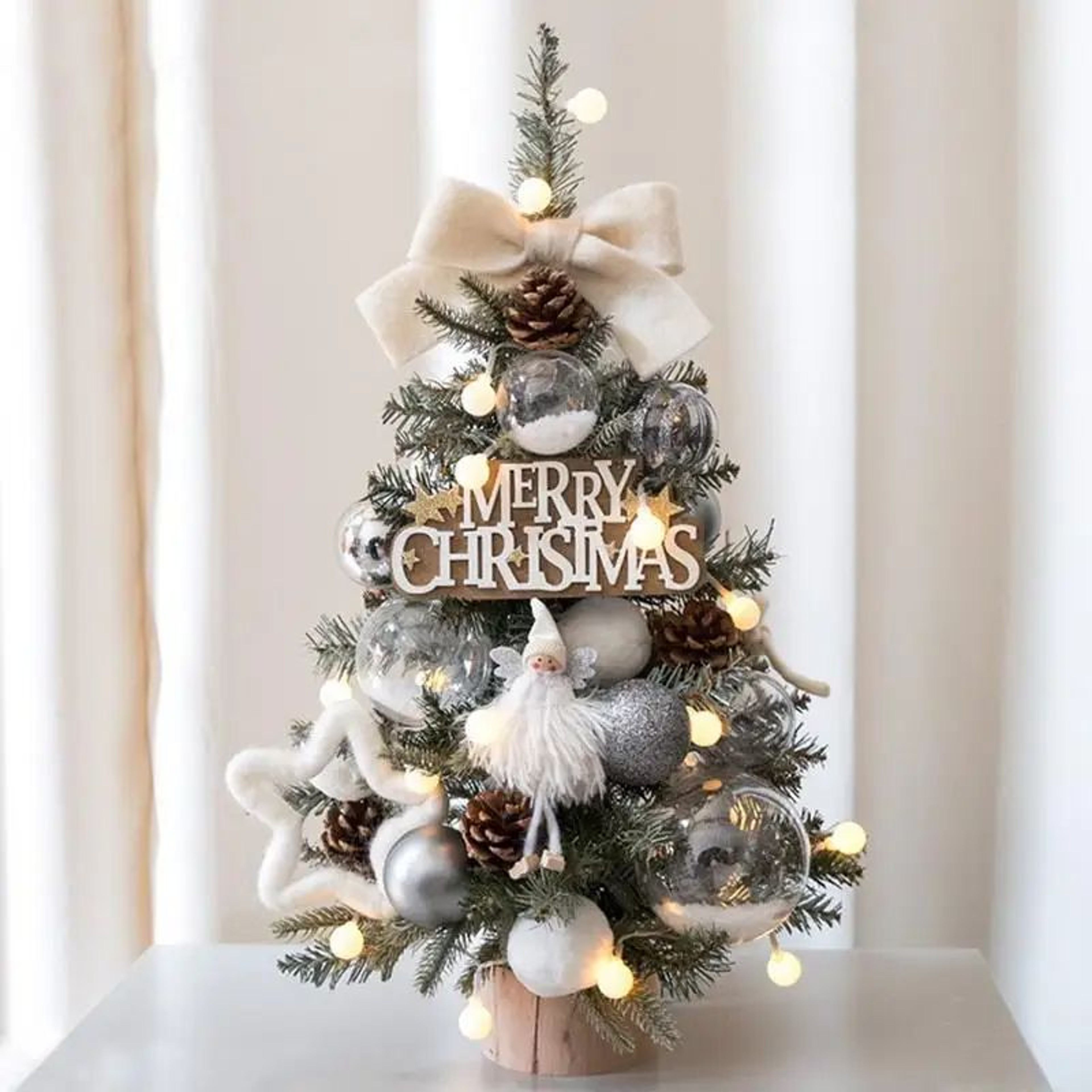 Mini Christmas Tree With Lights Mini Christmas Tree Ornament Christmas Decorations Flocking Beads M 0