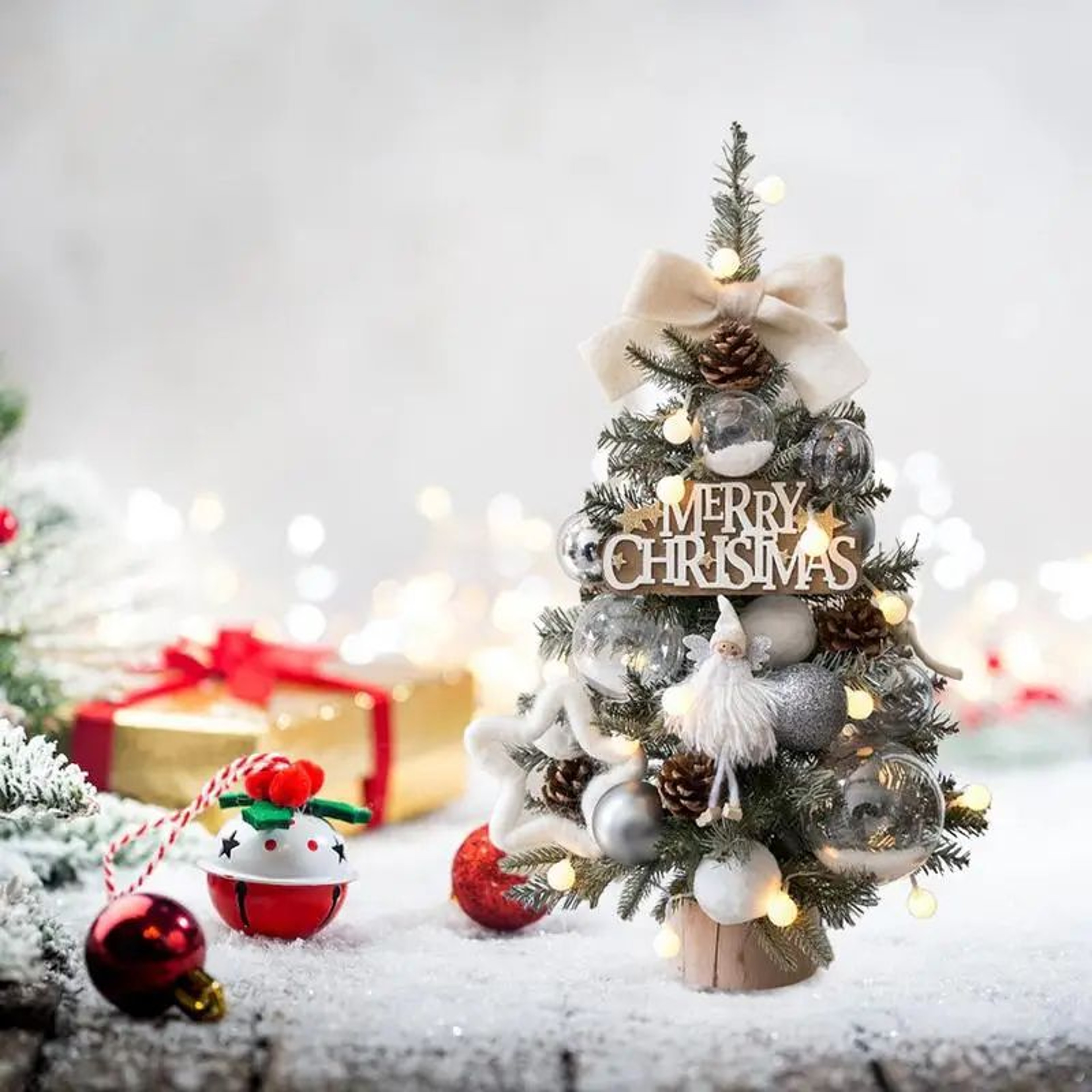 Mini Christmas Tree With Lights Mini Christmas Tree Ornament Christmas Decorations Flocking Beads M 4