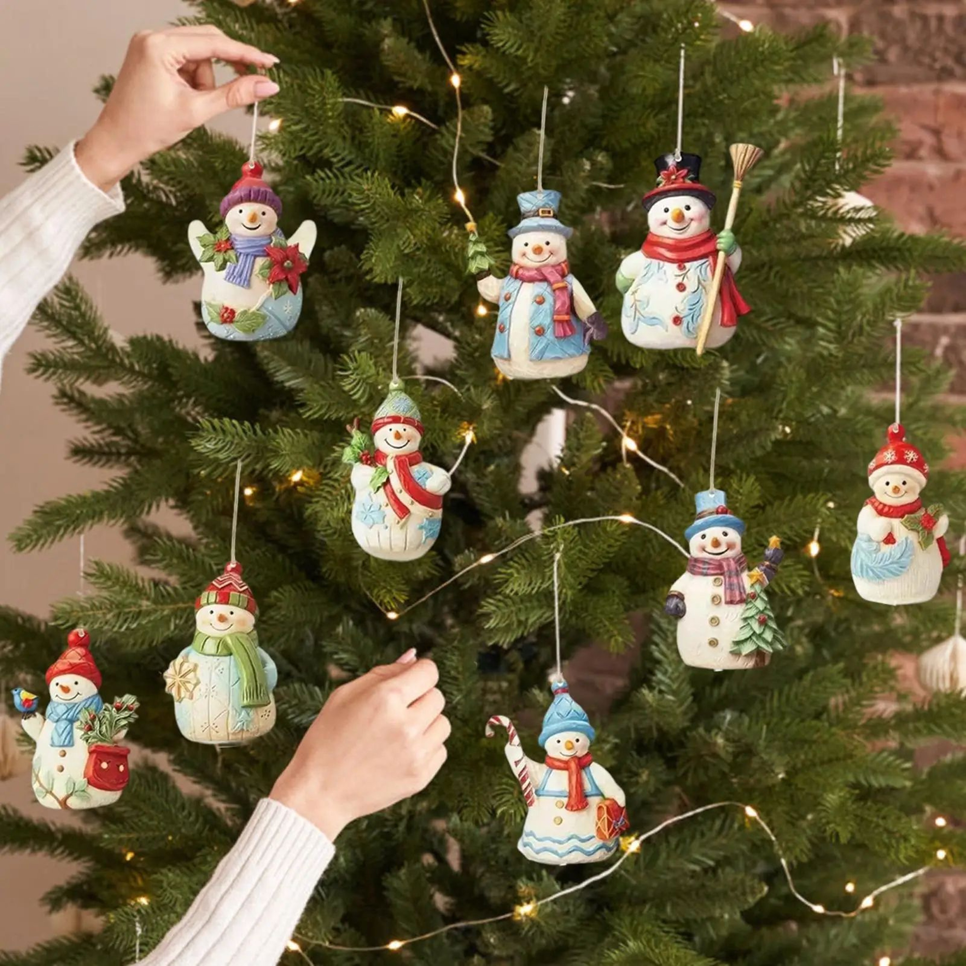 Wooden Snowman Christmas Tree Ornaments Set  Rustic Hanging Snowman Decorations For Holiday Home De 1