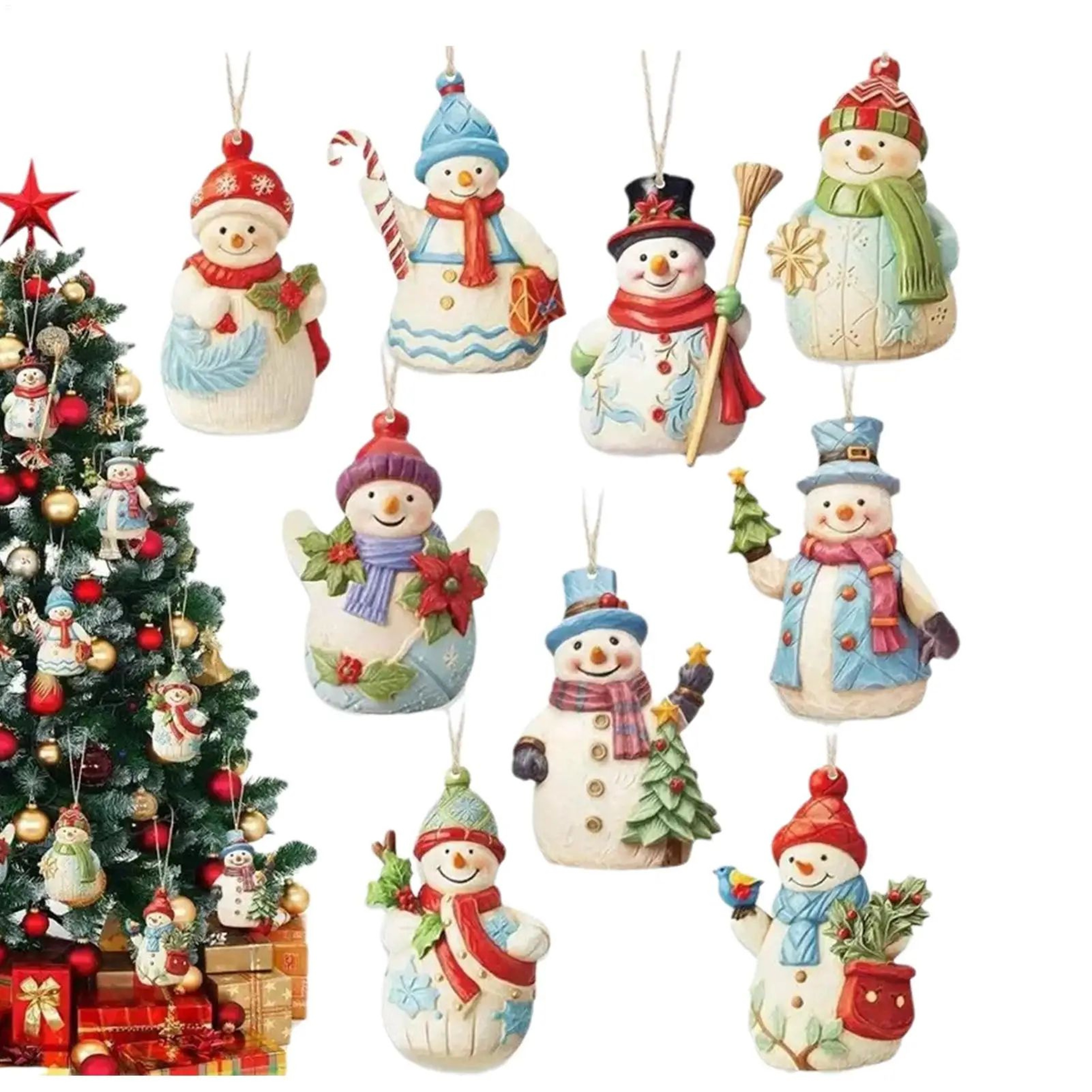 Wooden Snowman Christmas Tree Ornaments Set  Rustic Hanging Snowman Decorations For Holiday Home De 3