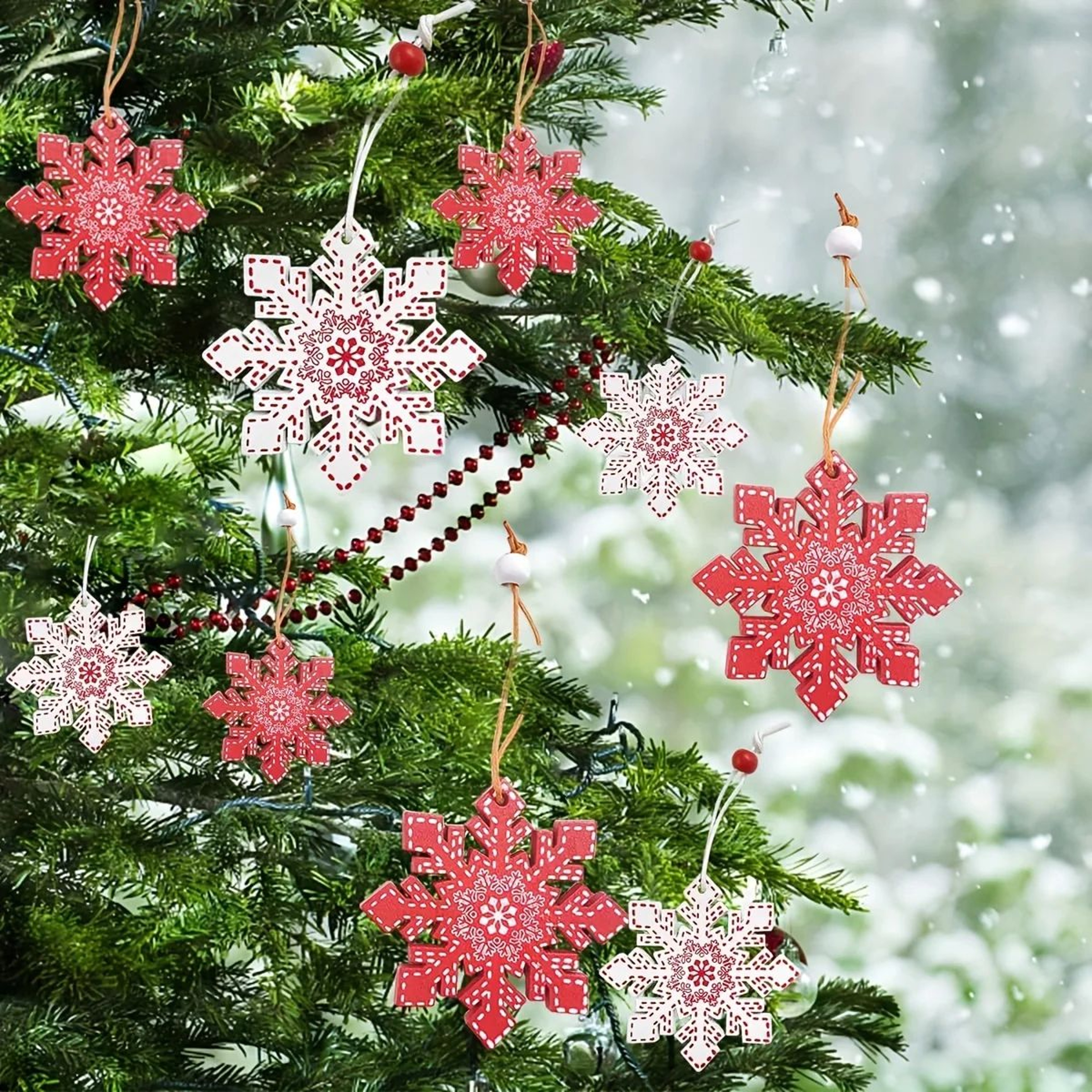 Rustic Wooden Snowflake  Star Christmas Ornaments  Natural Wood Hanging Tree Decorations For Holida 1