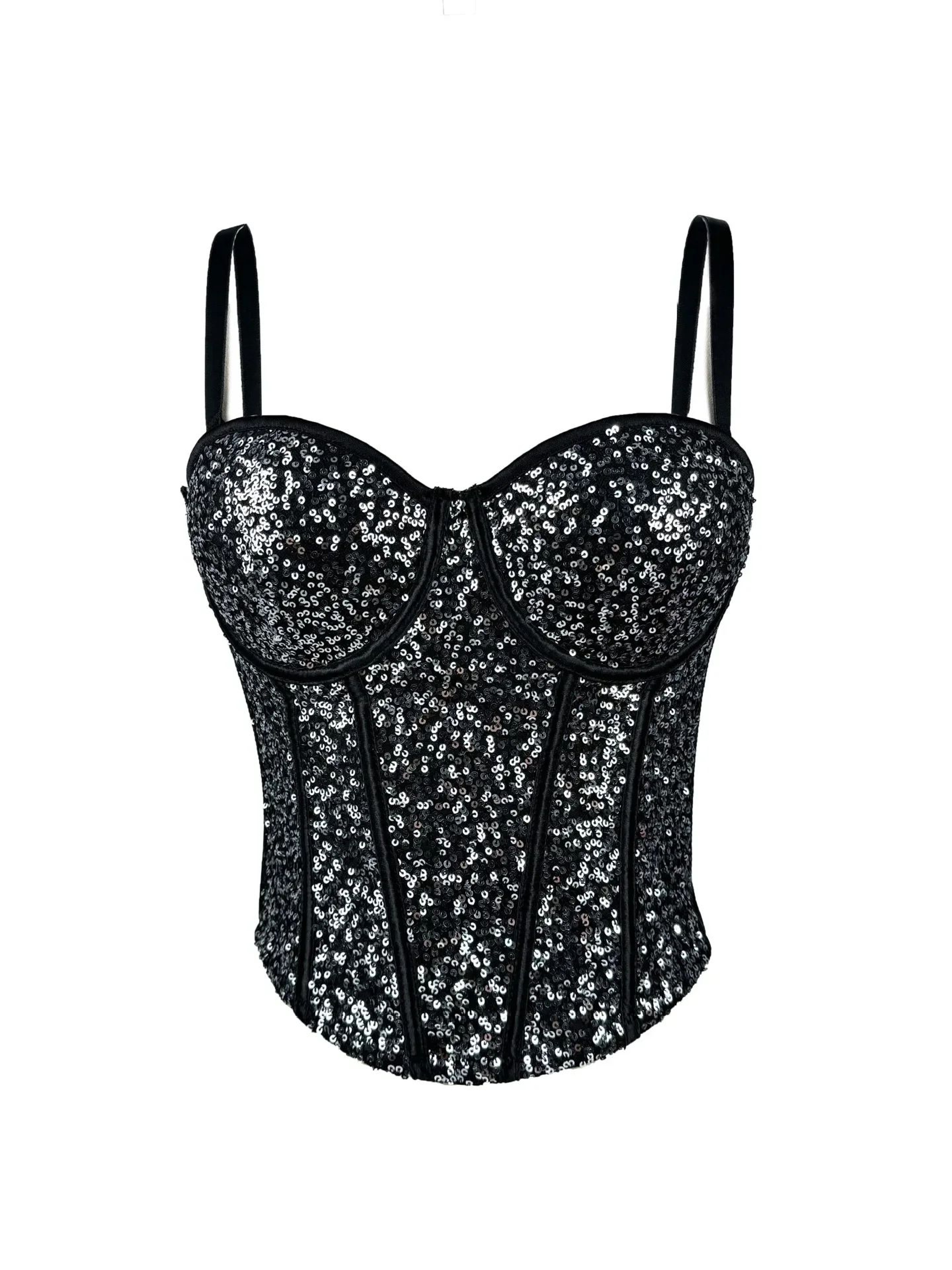 GlamSpark Sequin Camisole Tank Top  Y2K Sexy Club Party Corset Camis For Women 9
