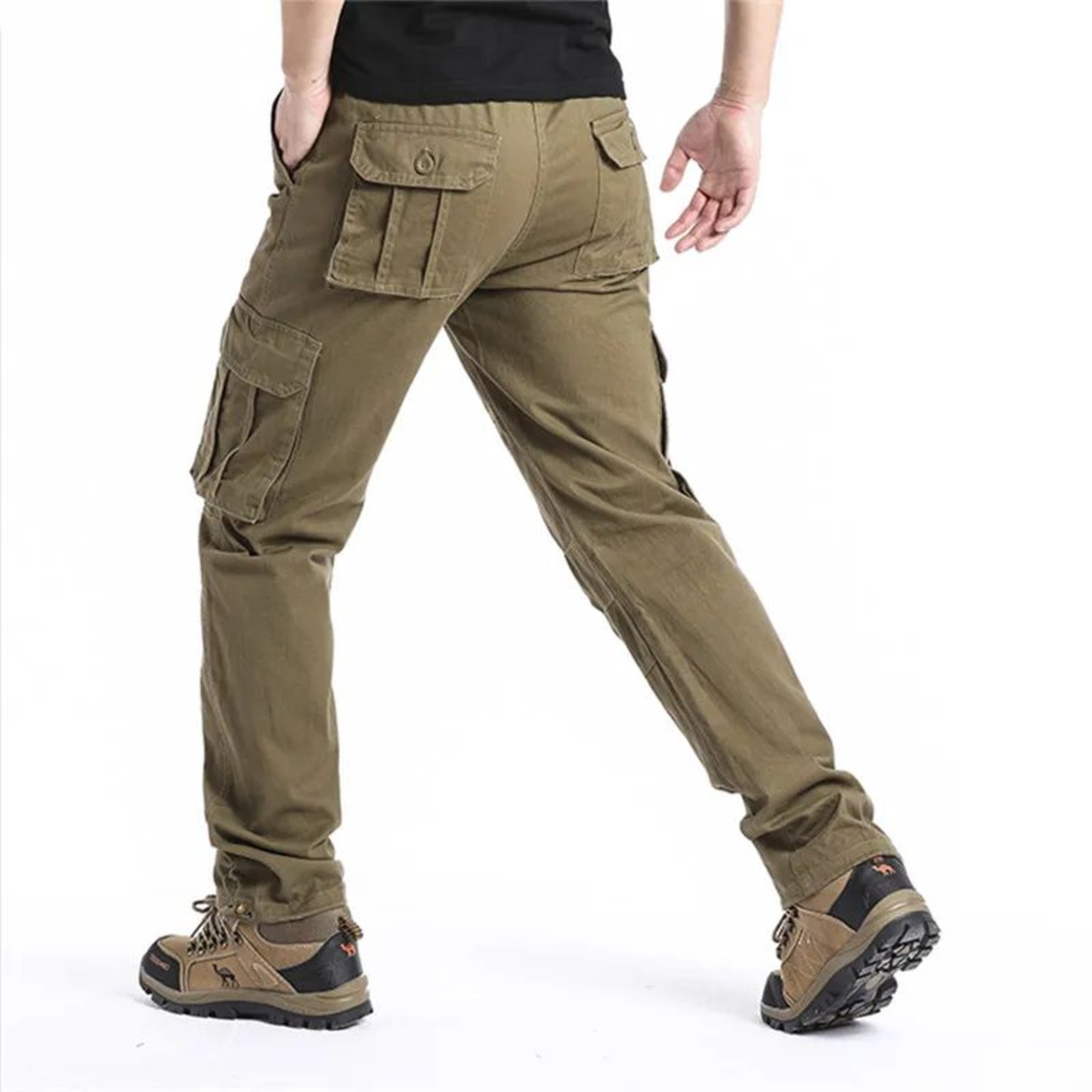Mens Cotton Tactical Cargo Jogger Pants  Loose Fit Elastic Waist Outdoor Work  Sports Overalls With 1