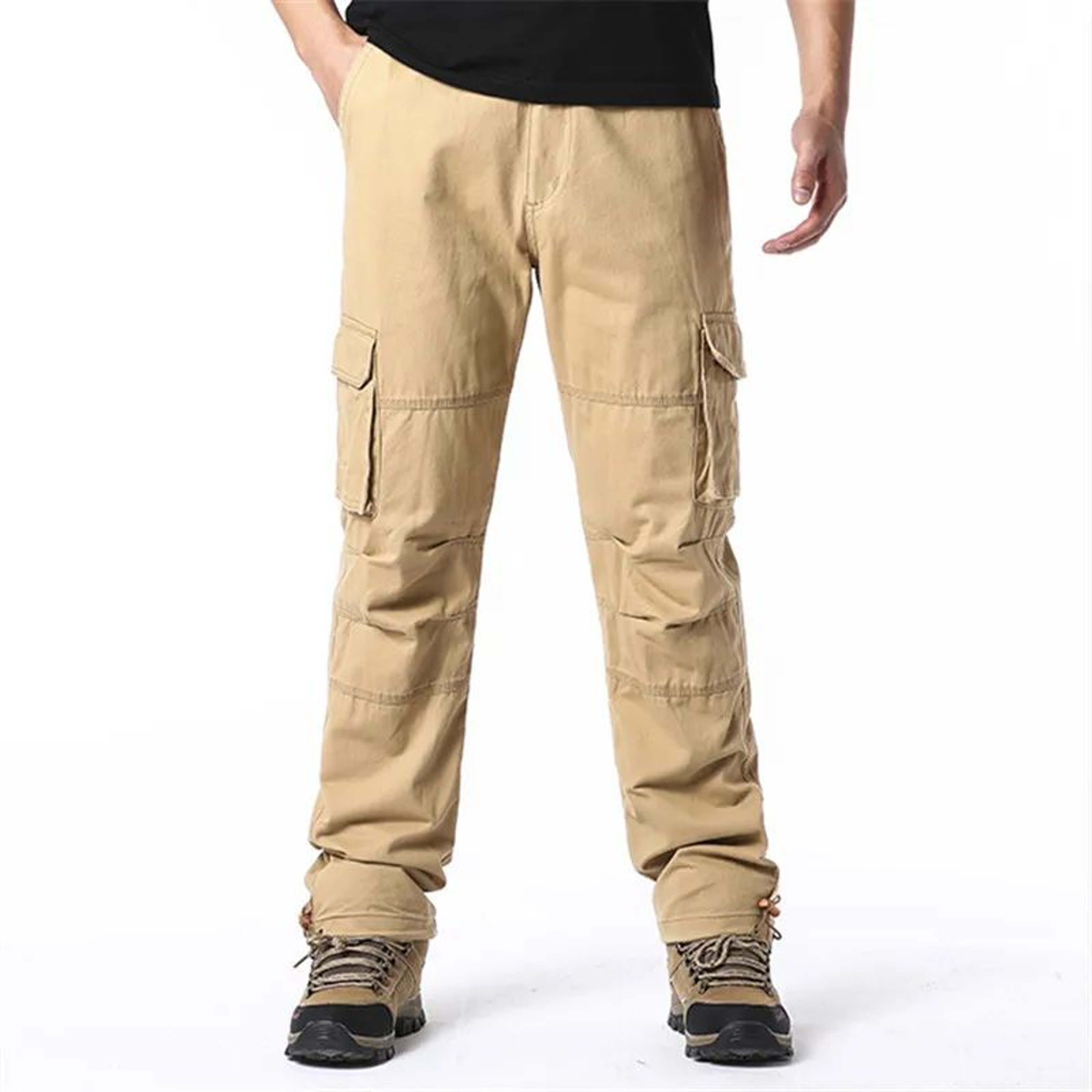 Mens Cotton Tactical Cargo Jogger Pants  Loose Fit Elastic Waist Outdoor Work  Sports Overalls With 2