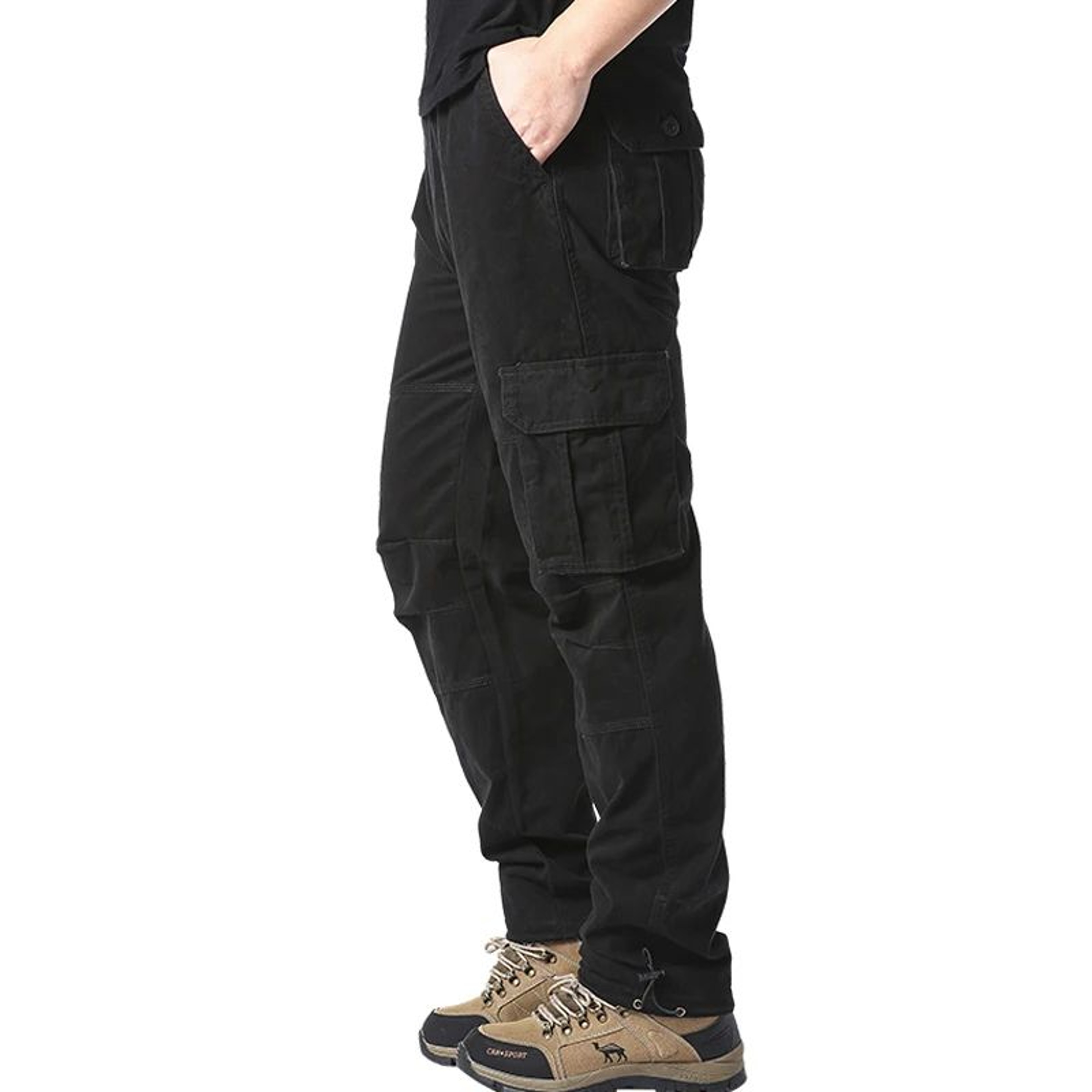 Mens Cotton Tactical Cargo Jogger Pants  Loose Fit Elastic Waist Outdoor Work  Sports Overalls With 4