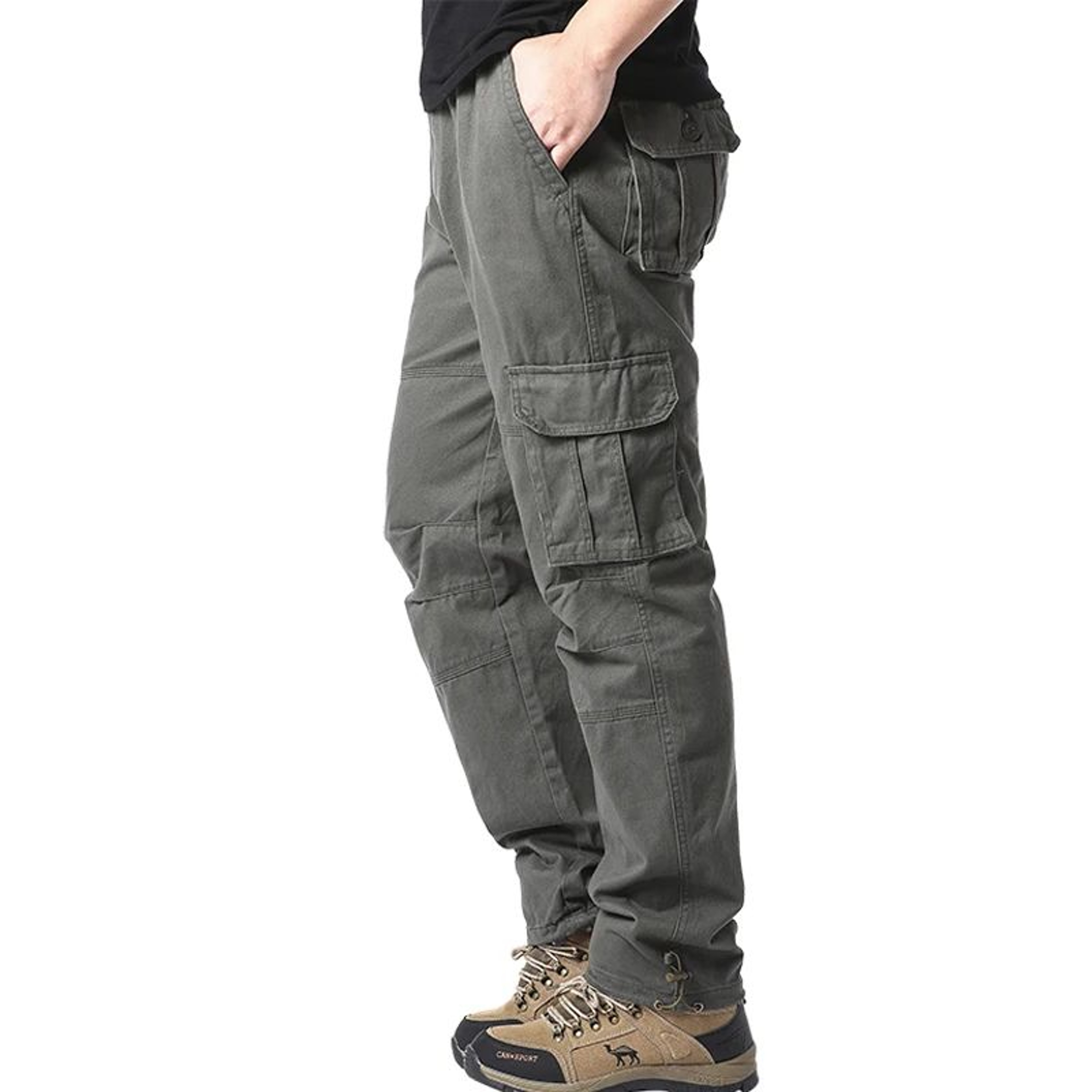 Mens Cotton Tactical Cargo Jogger Pants  Loose Fit Elastic Waist Outdoor Work  Sports Overalls With 8