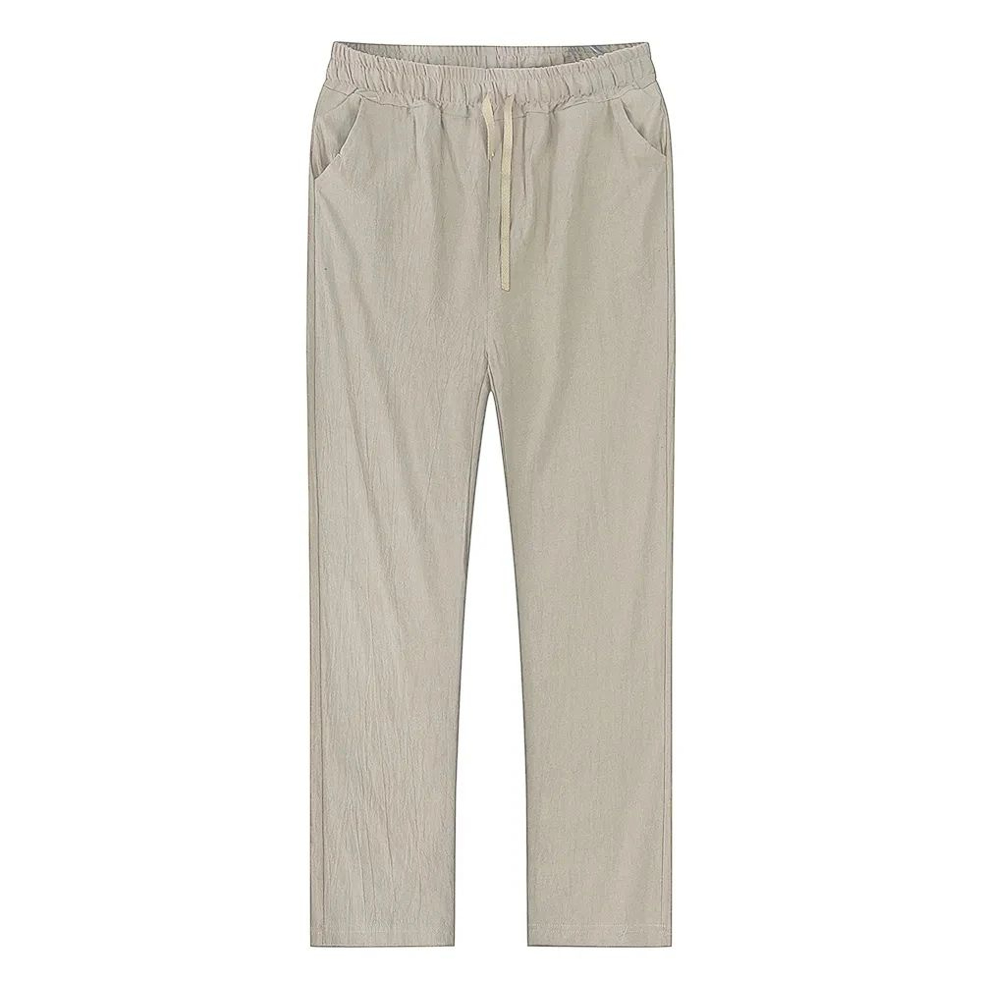Mens Cotton Linen Breathable StraightLeg Pants  Casual Elastic Waist AnkleLength Streetwear Trouser 4