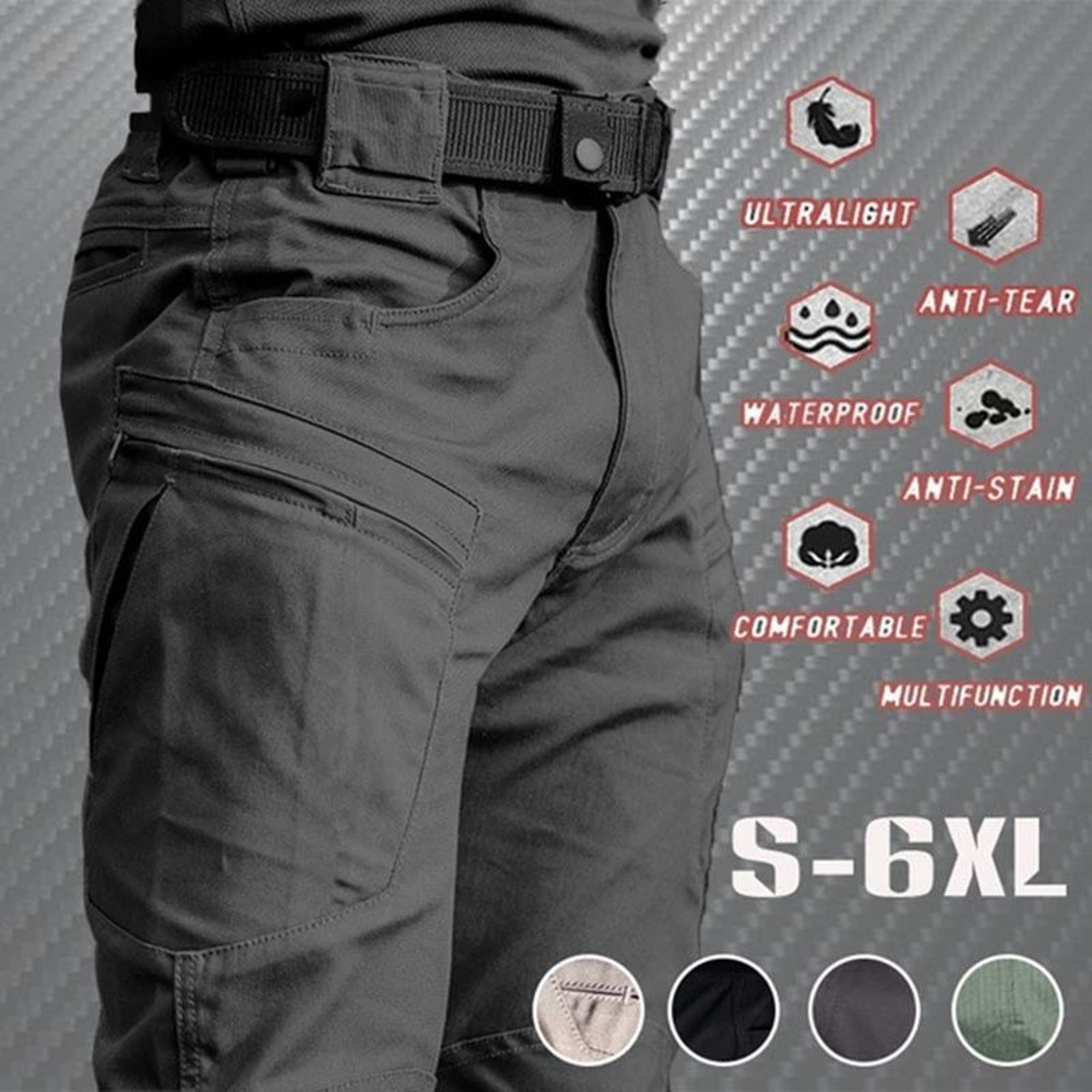 Mens Lightweight Waterproof Tactical Cargo Pants  MultiPocket Outdoor Hiking  Casual Summer Trouser 4