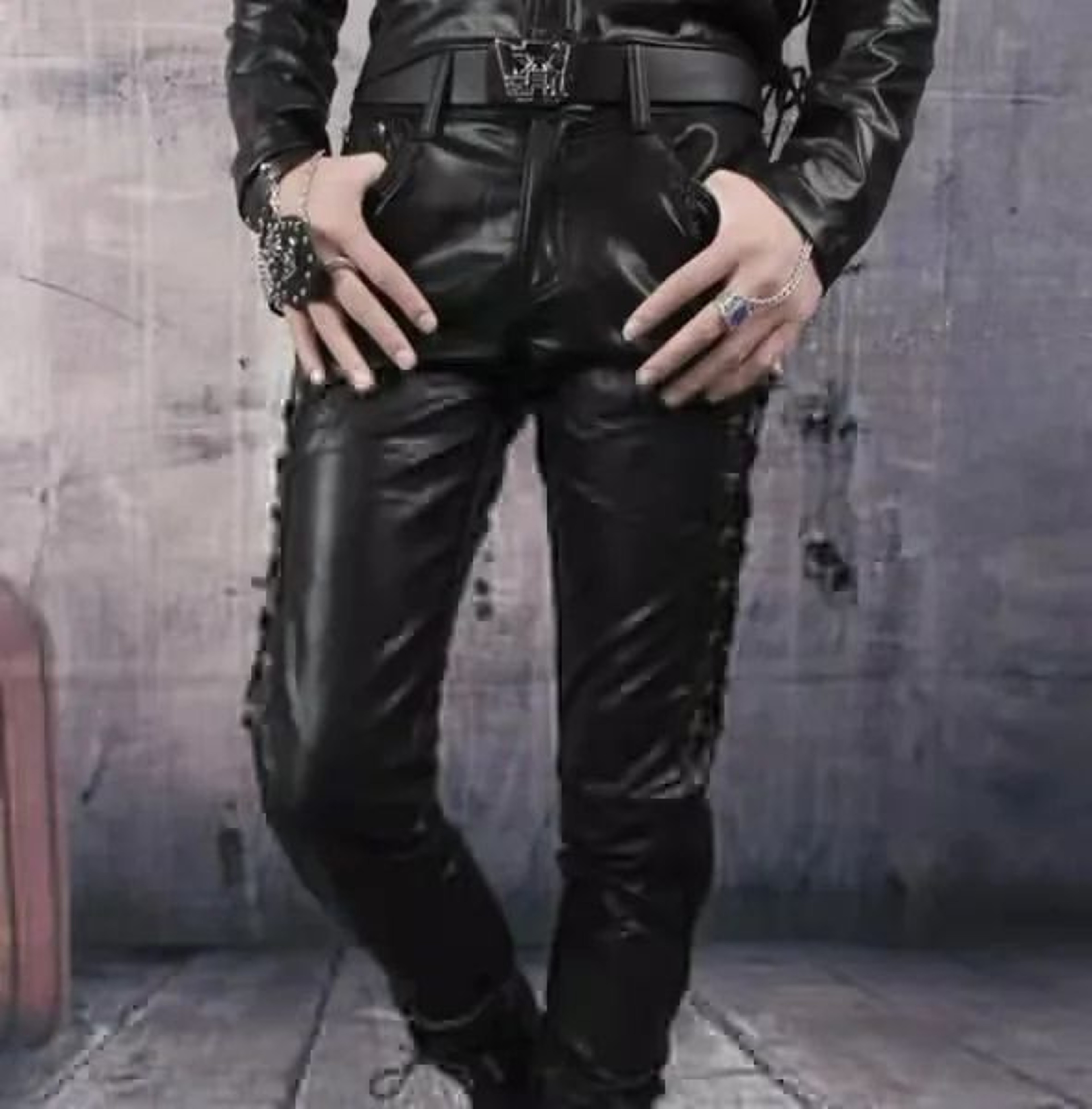Mens Punk Style Faux Leather Motorcycle Pants  Black Side LaceUp Biker Trousers 4