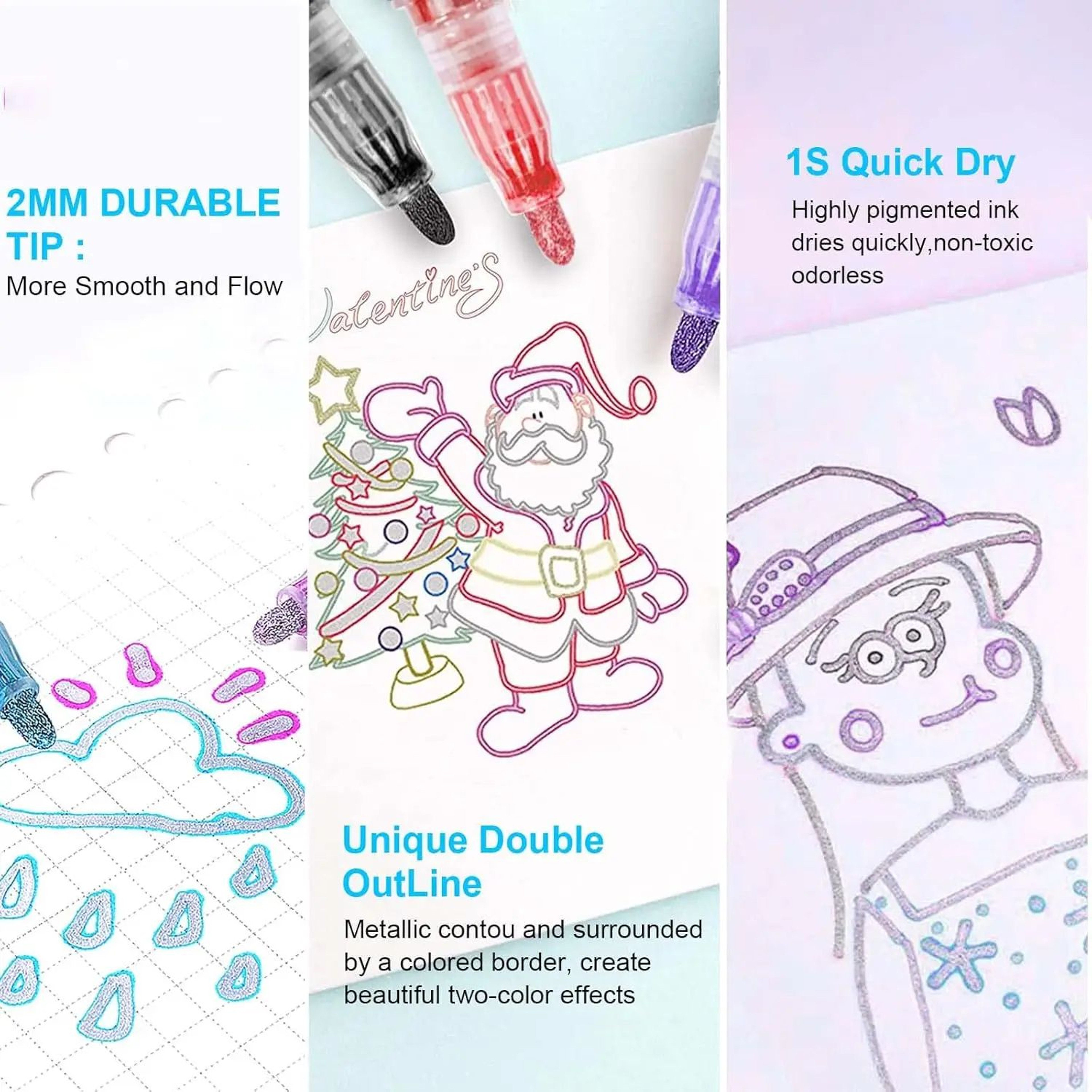 Double Line Metallic Outline Highlighter Pens Set  Magic Glitter Drawing Markers For Creative Art   5