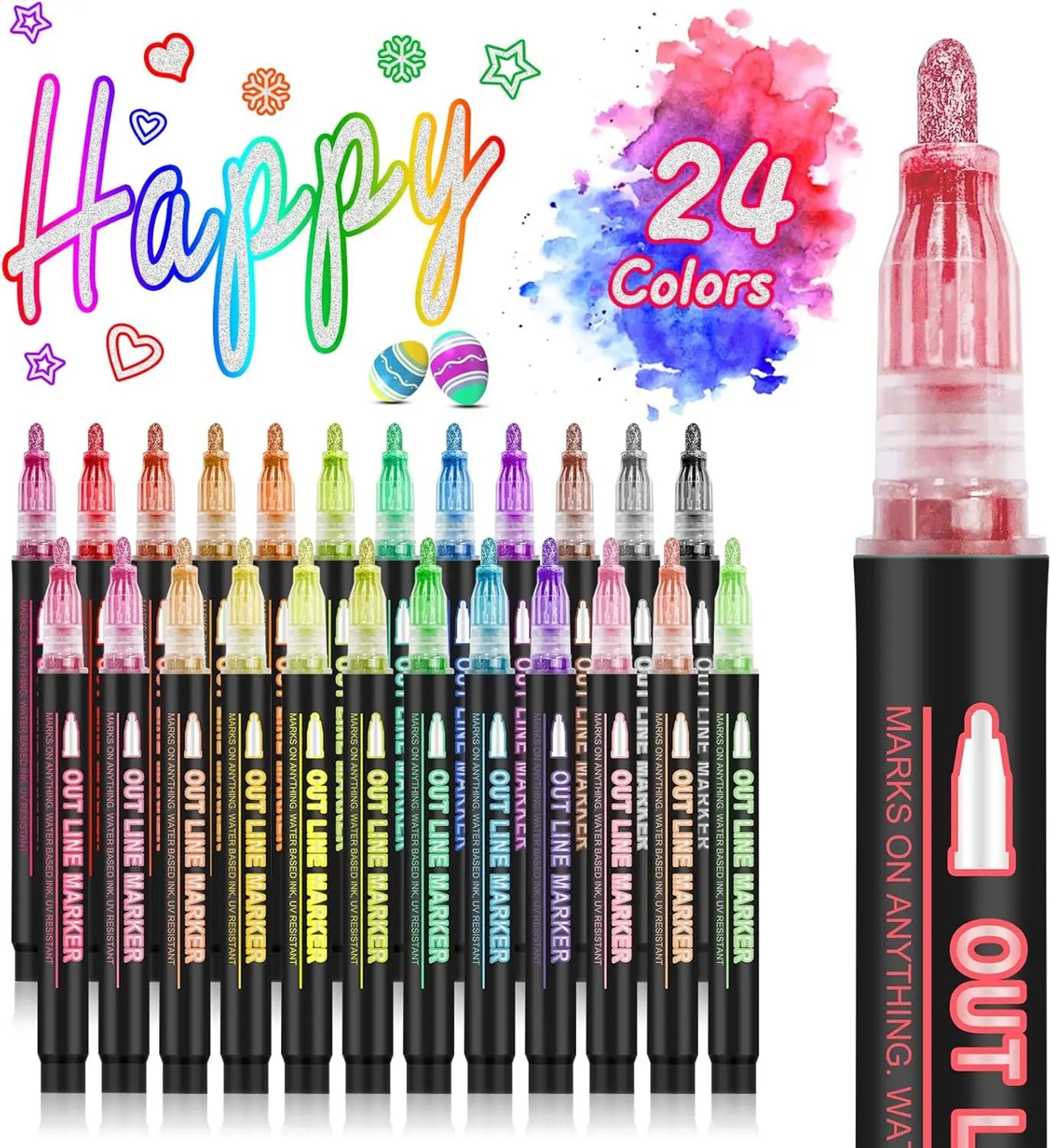 Double Line Metallic Outline Highlighter Pens Set  Magic Glitter Drawing Markers For Creative Art   7