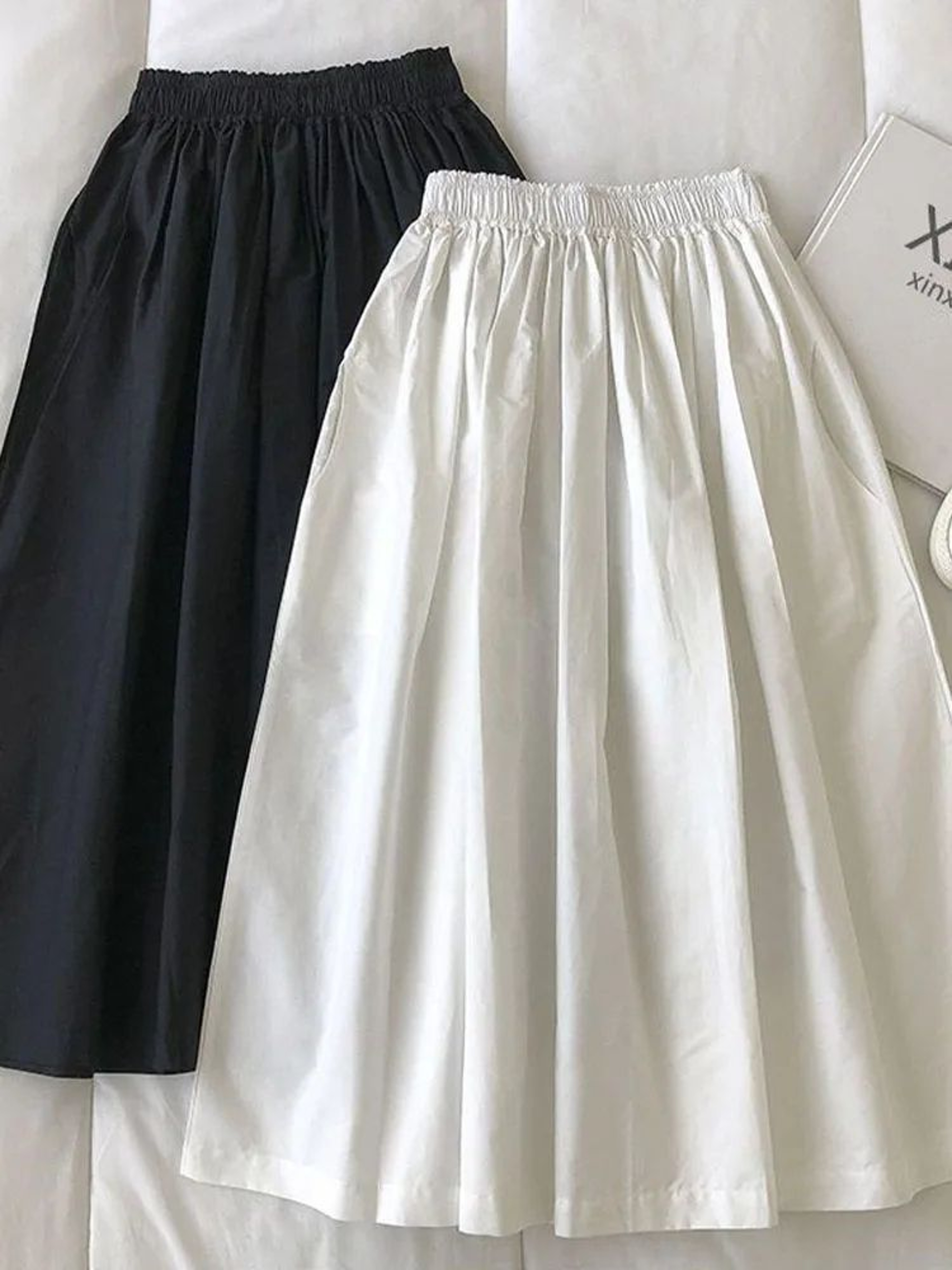 Womens High Waist Pleated ALine KneeLength Skirt With Pockets  Elegant Casual White Skirt 1