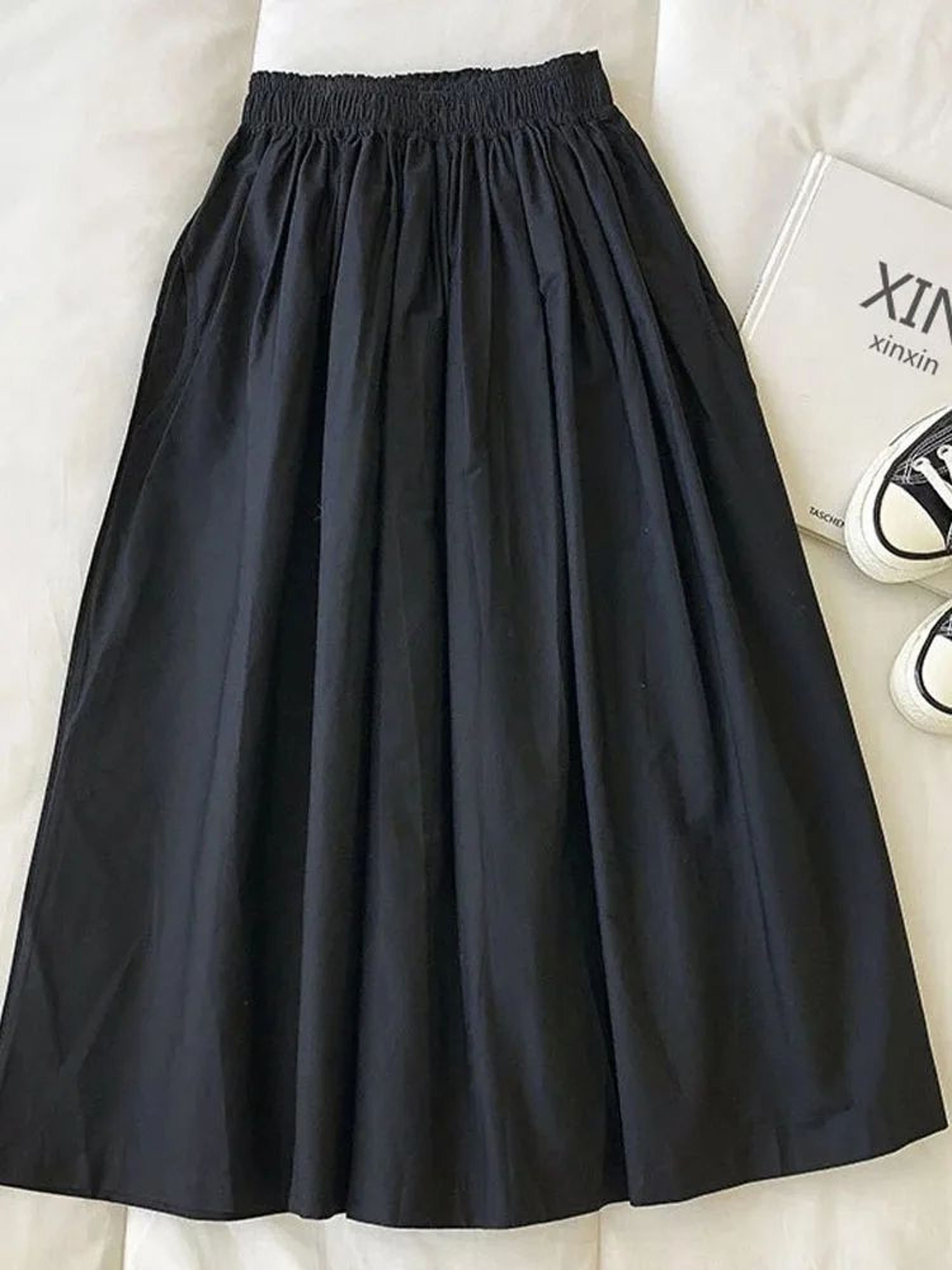 Womens High Waist Pleated ALine KneeLength Skirt With Pockets  Elegant Casual White Skirt 5