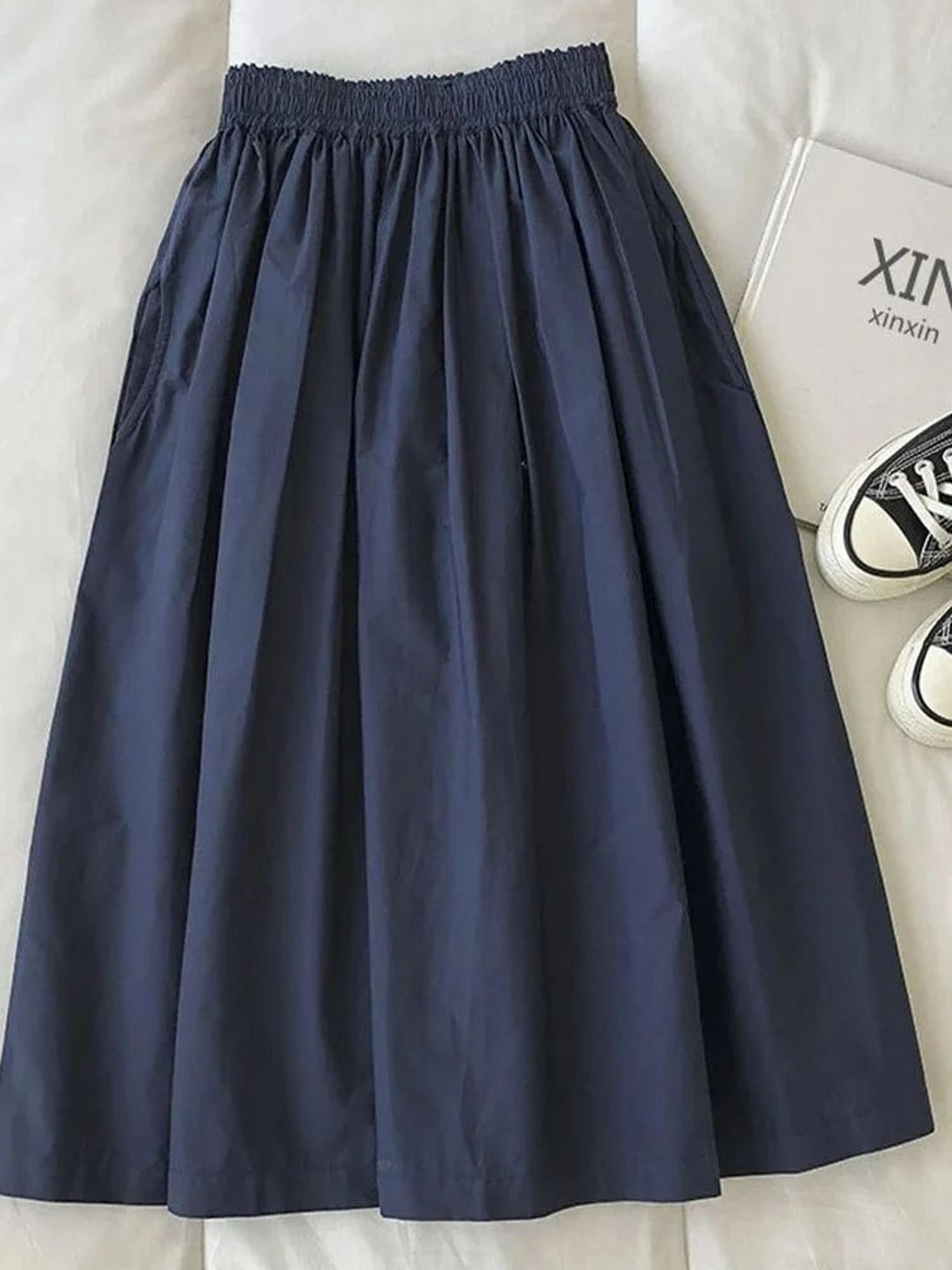Womens High Waist Pleated ALine KneeLength Skirt With Pockets  Elegant Casual White Skirt 8