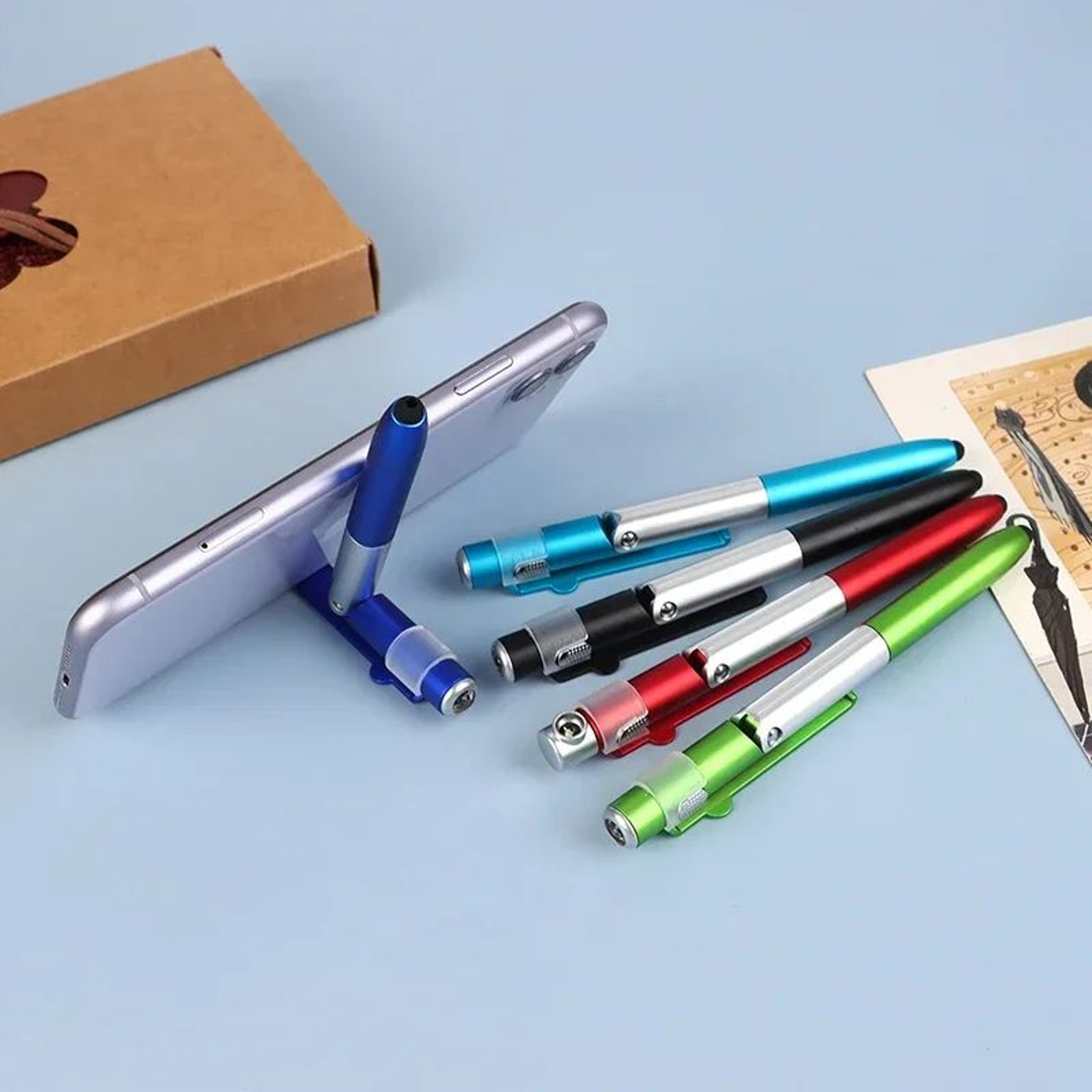 4in1 Multifunction Stylus Ballpoint Pen  Foldable Phone Holder Flashlight  Touchscreen Pen 5