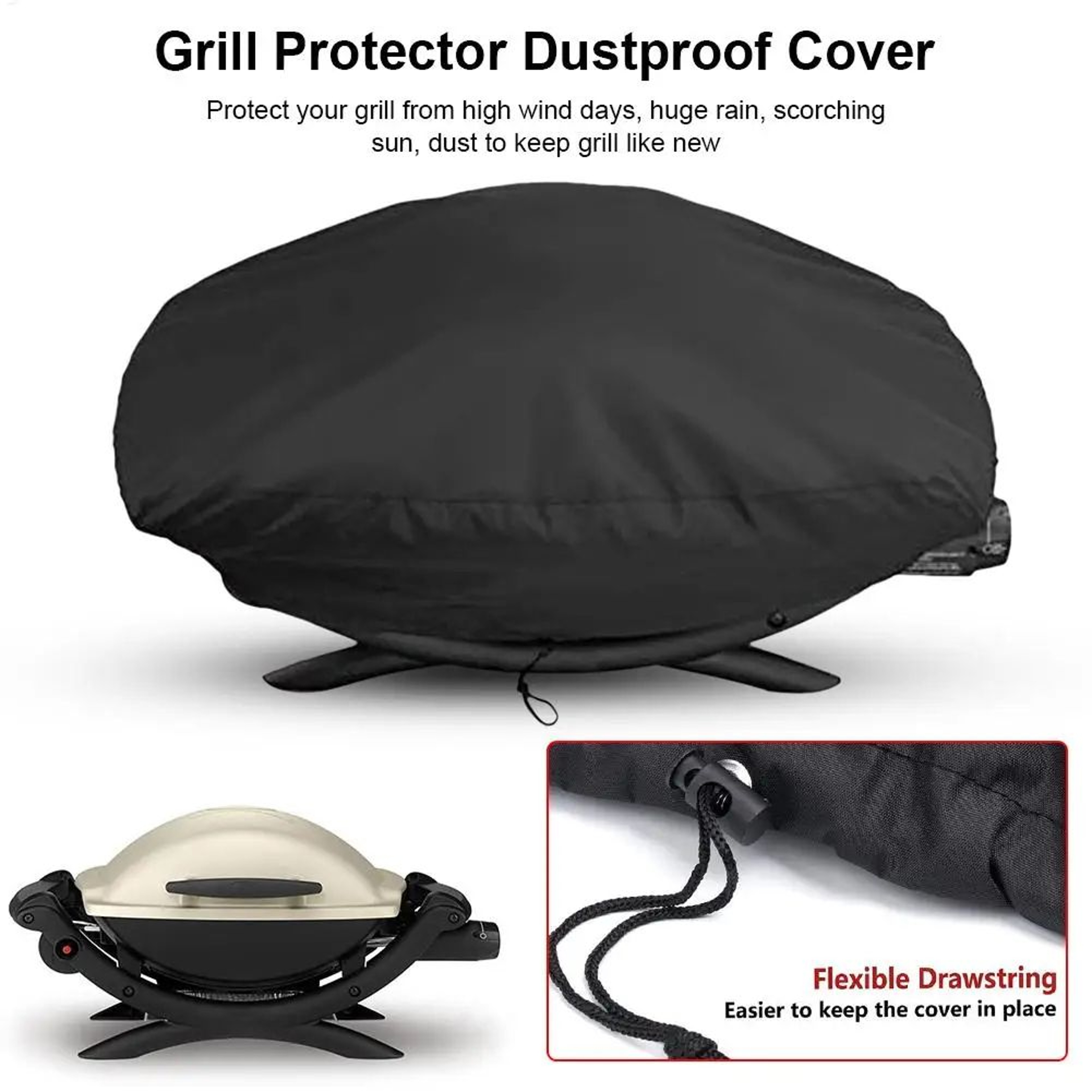 AllWeather Waterproof Grill Cover With Drawstring For Weber Q1000 Series BBQ Protection 1