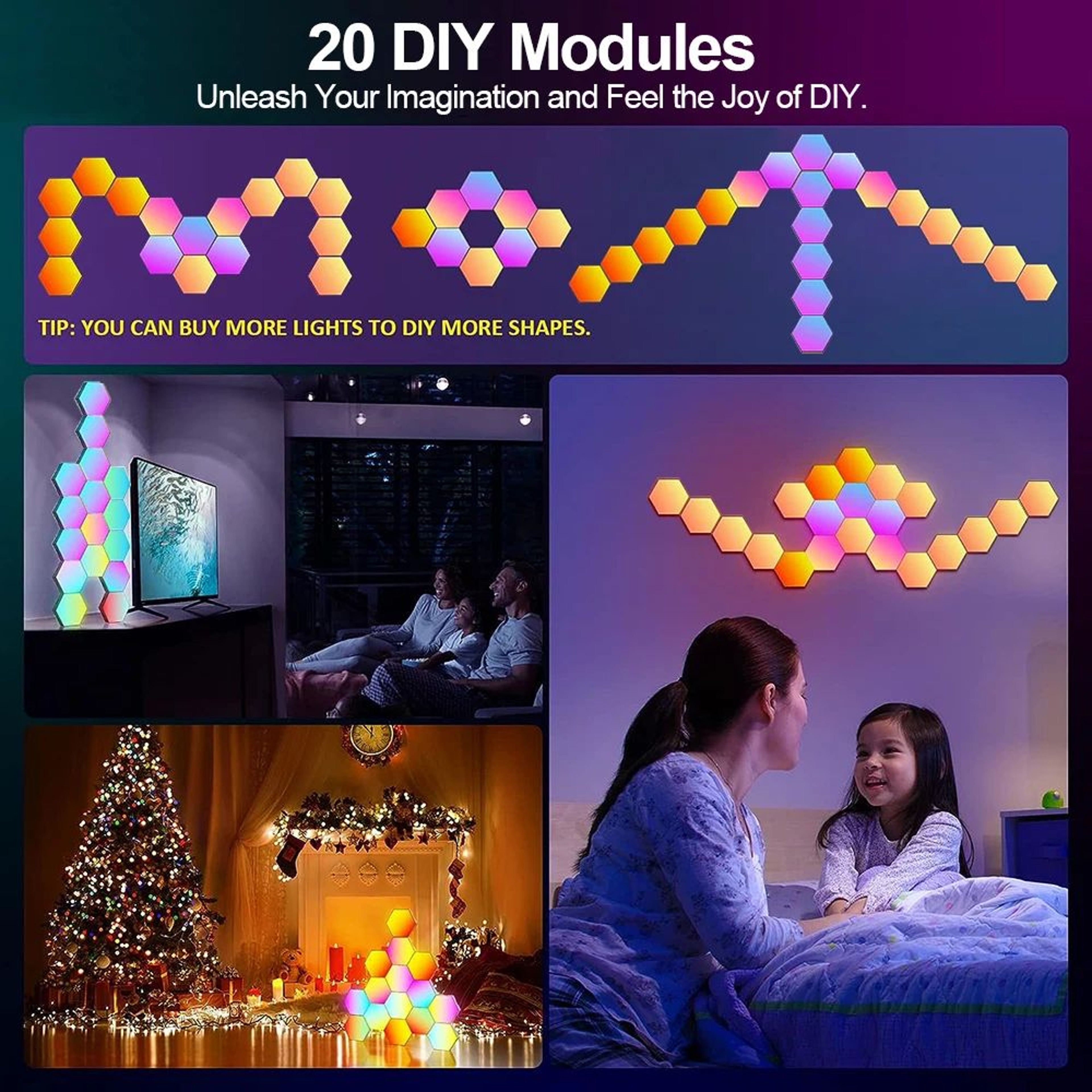 RGB Smart Hexagon Wall Lights  Music Sync LED Panels With App Control  DIY Modular Design 3