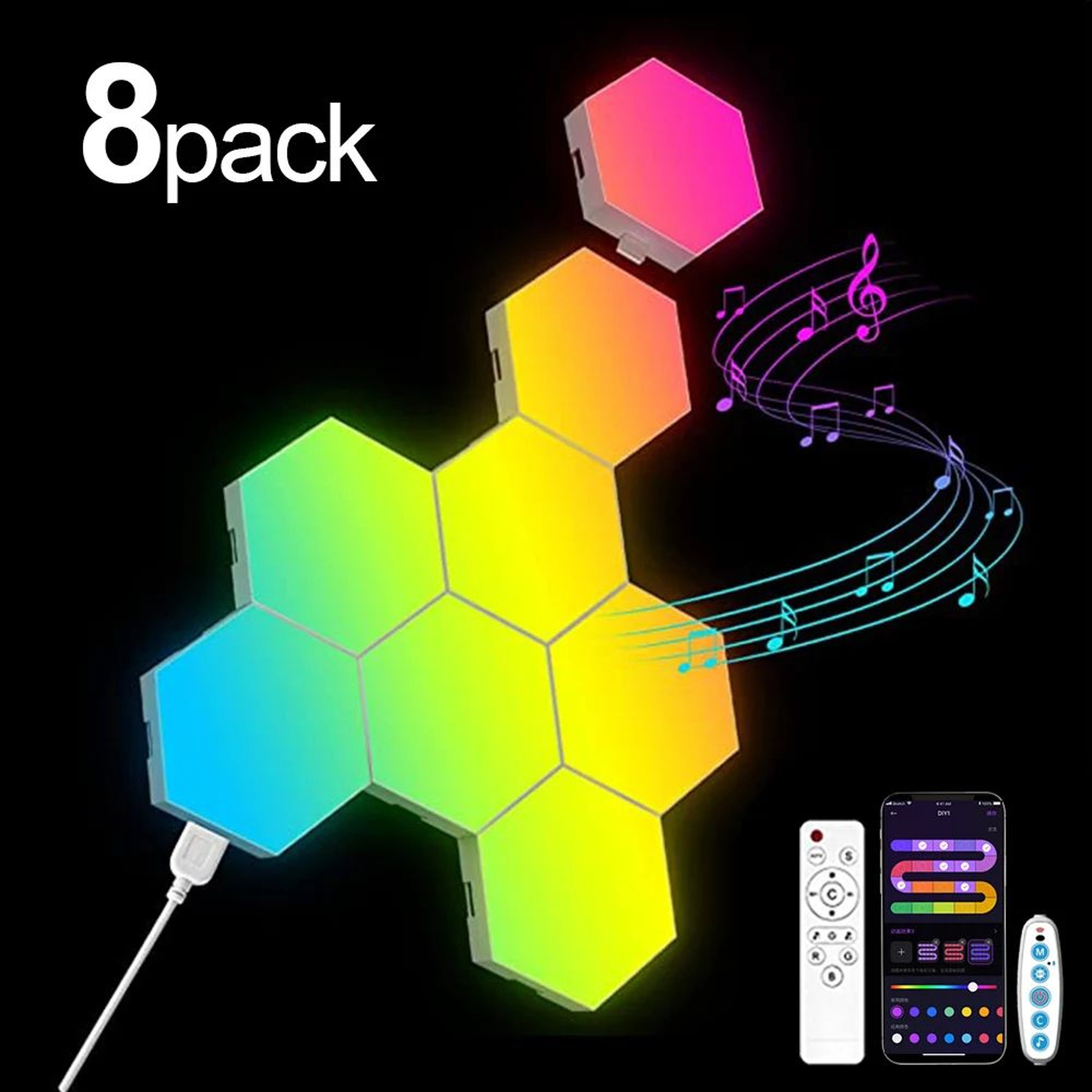 RGB Smart Hexagon Wall Lights  Music Sync LED Panels With App Control  DIY Modular Design 6
