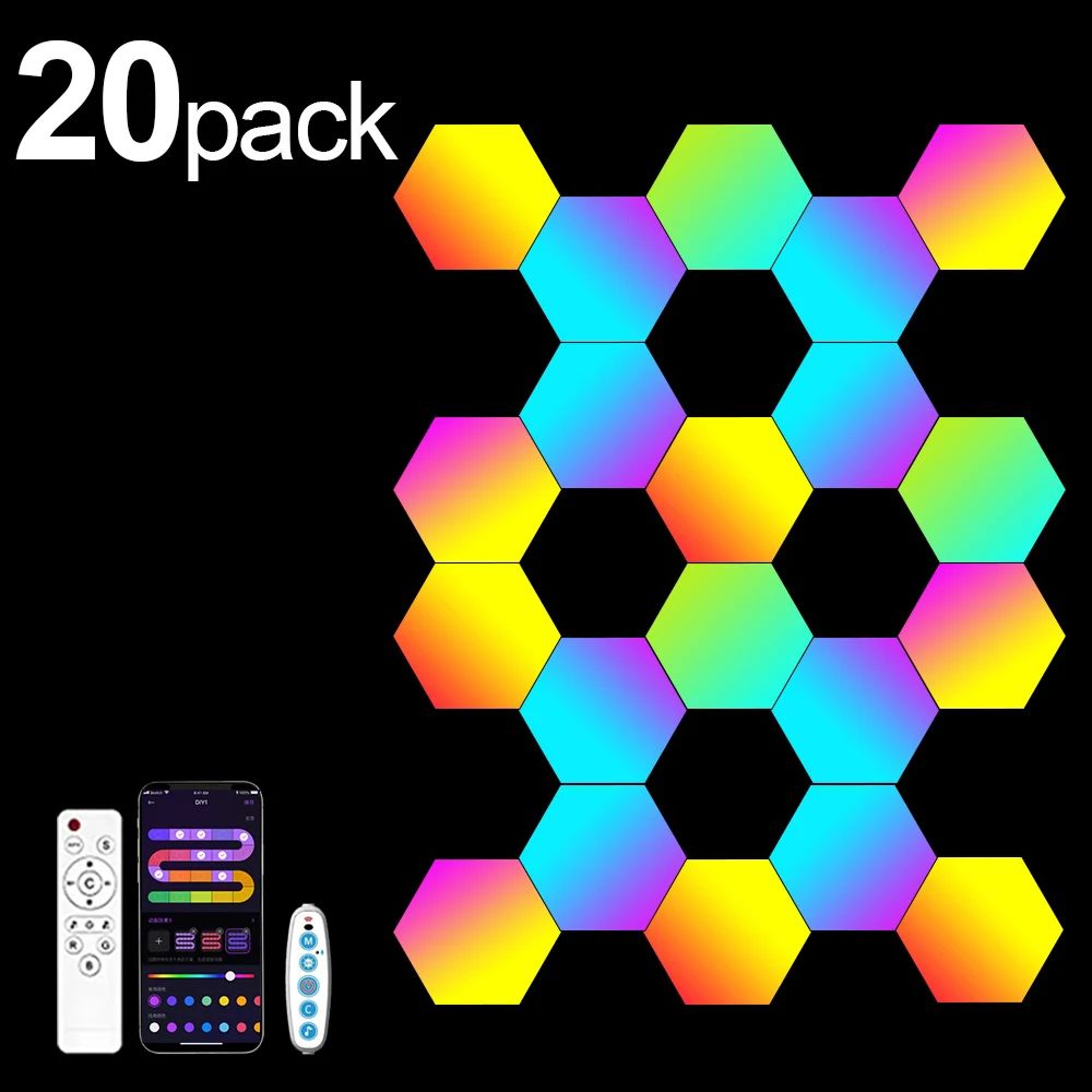 RGB Smart Hexagon Wall Lights  Music Sync LED Panels With App Control  DIY Modular Design 8