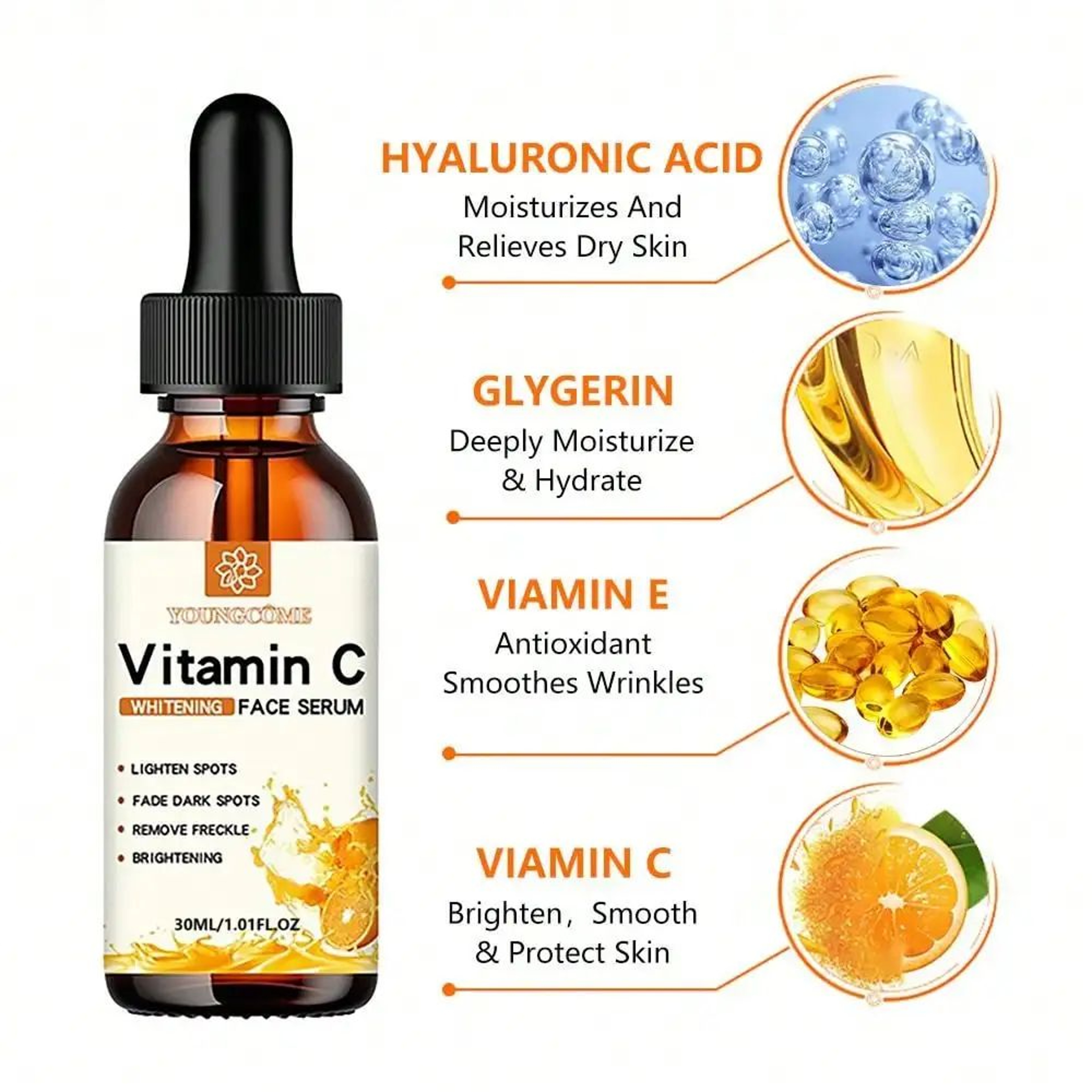 RadiantGlow Vitamin C Facial Essence  Brightening Hyaluronic Acid Serum For Dark Spots AntiAging  D 3
